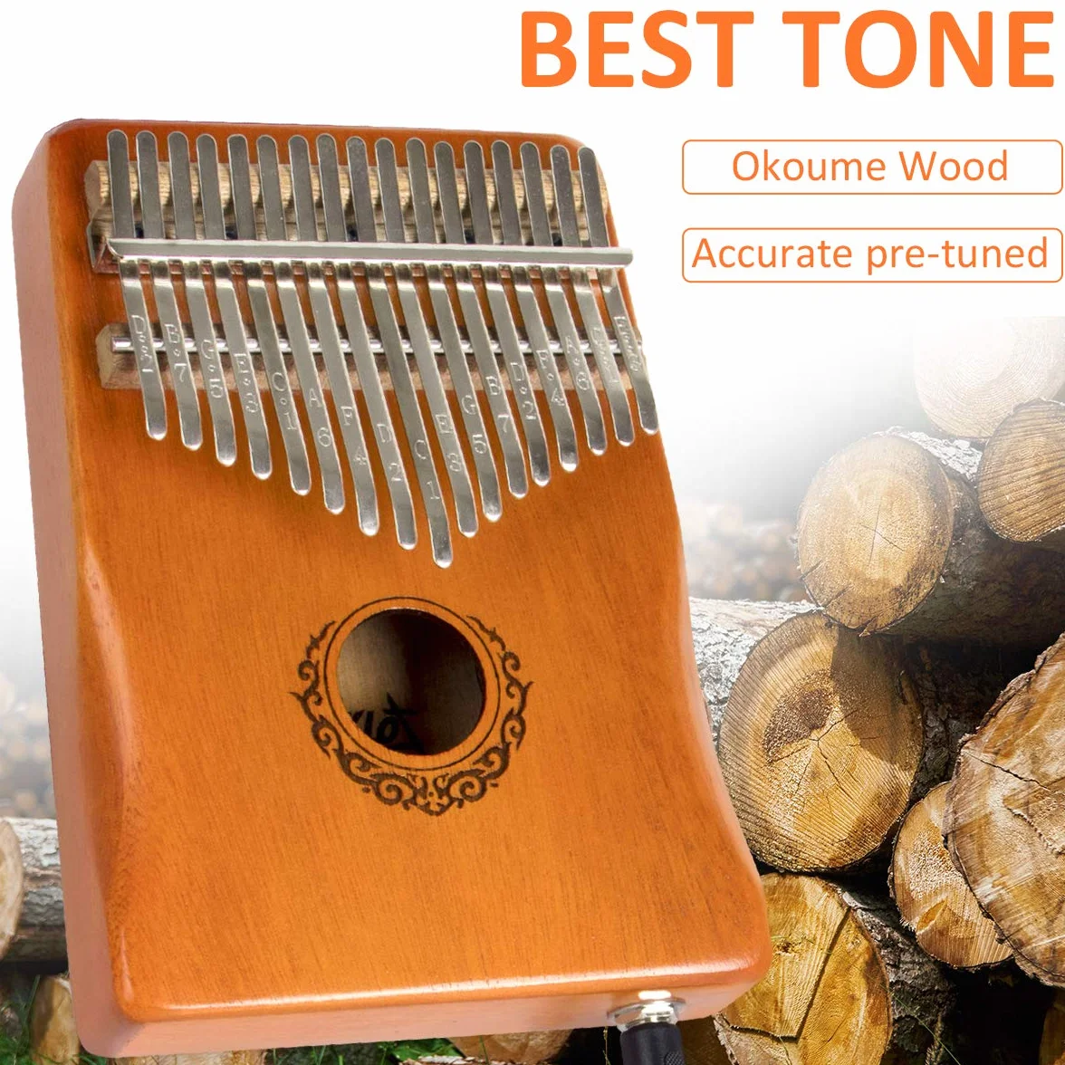 AKLOT Kalimba elektryczna 17 klawiszy EQ z wbudowanym pickup, zestaw startowy