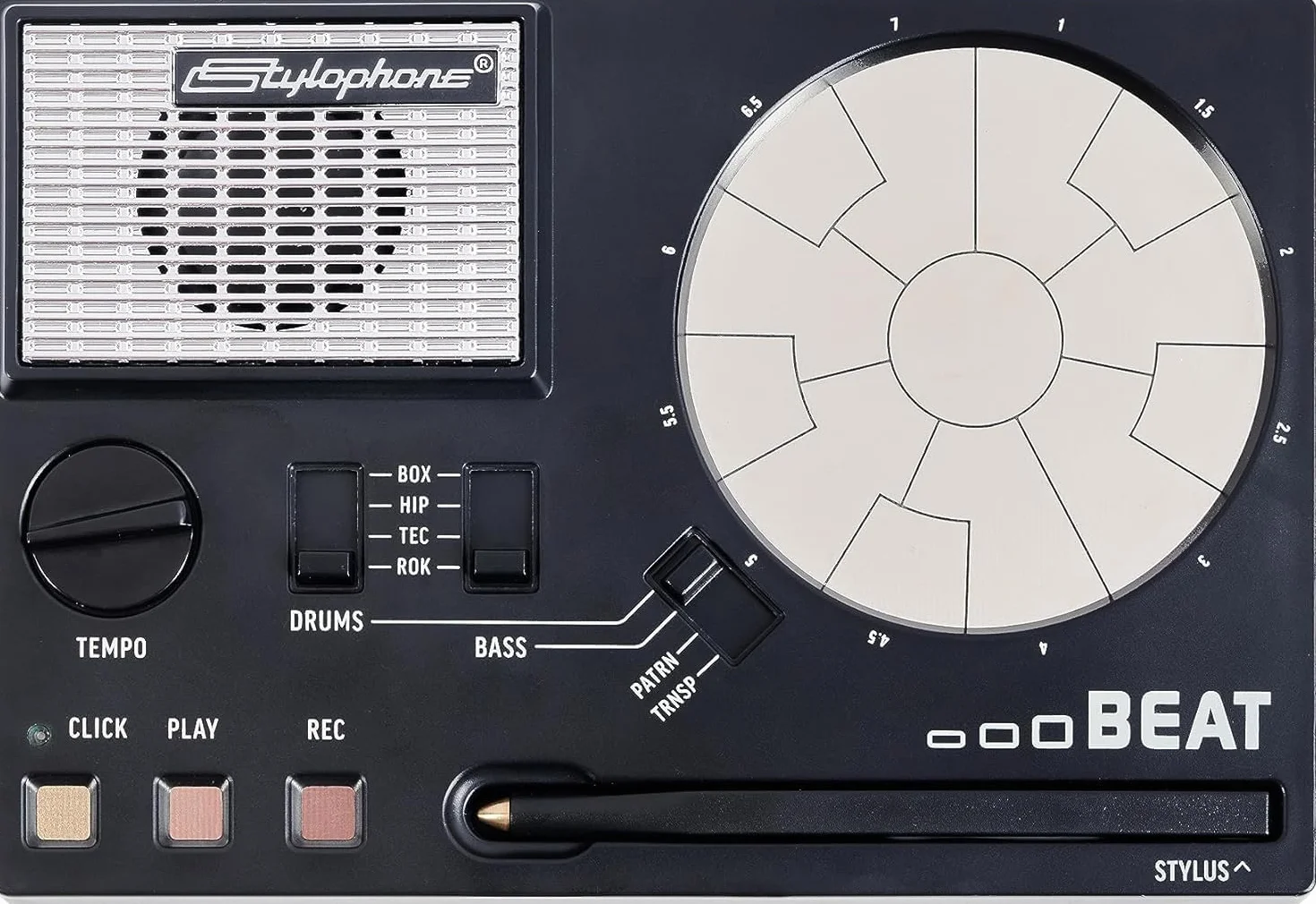 Stylophone Beat - kompaktowa maszyna perkusyjna z rysikiem, 4 zestawy, 4 dźwięki basowe