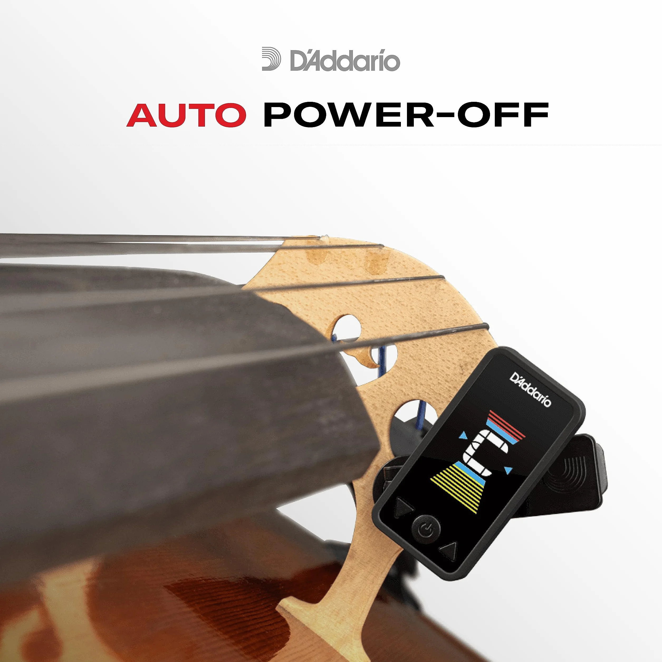 D'Addario Tuner wiolonczeli i basu - Zaćmienie Headstock Clip On Tuner na wiolonczelę lub bas, pełny kolor, pionowy wyświetlacz z obrotowym - szybkie i dokładne strojenie