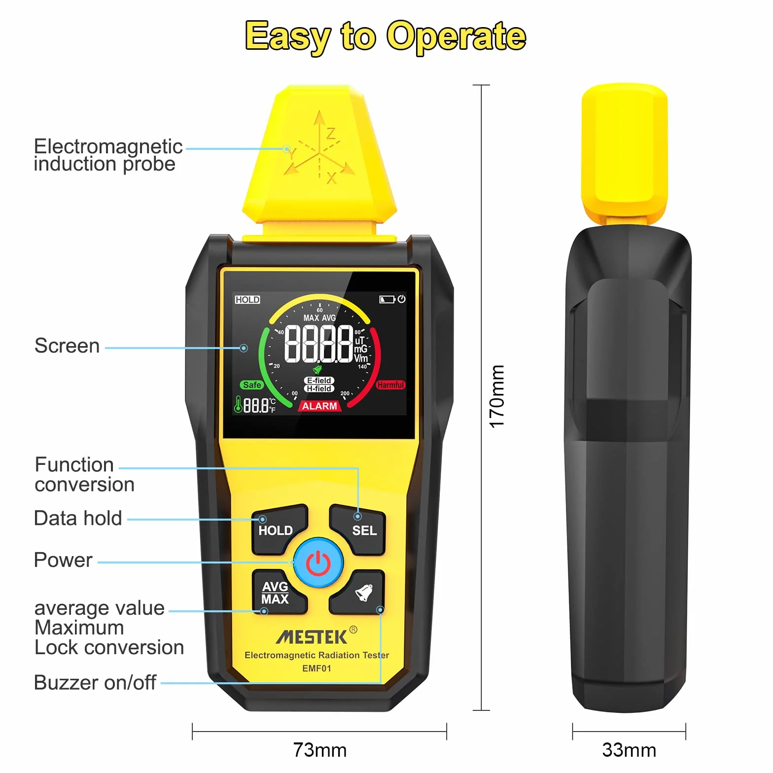 Miernik EMF, MESTEK Elektromagnetyczny Detektor Promieniowania, Cyfrowy Detektor pola LCD Tester EMF z Pomiarem Temperatury Promieniowania Jądrowego do Domowych Inspekcji EMF, Biura, Zewnętrznego