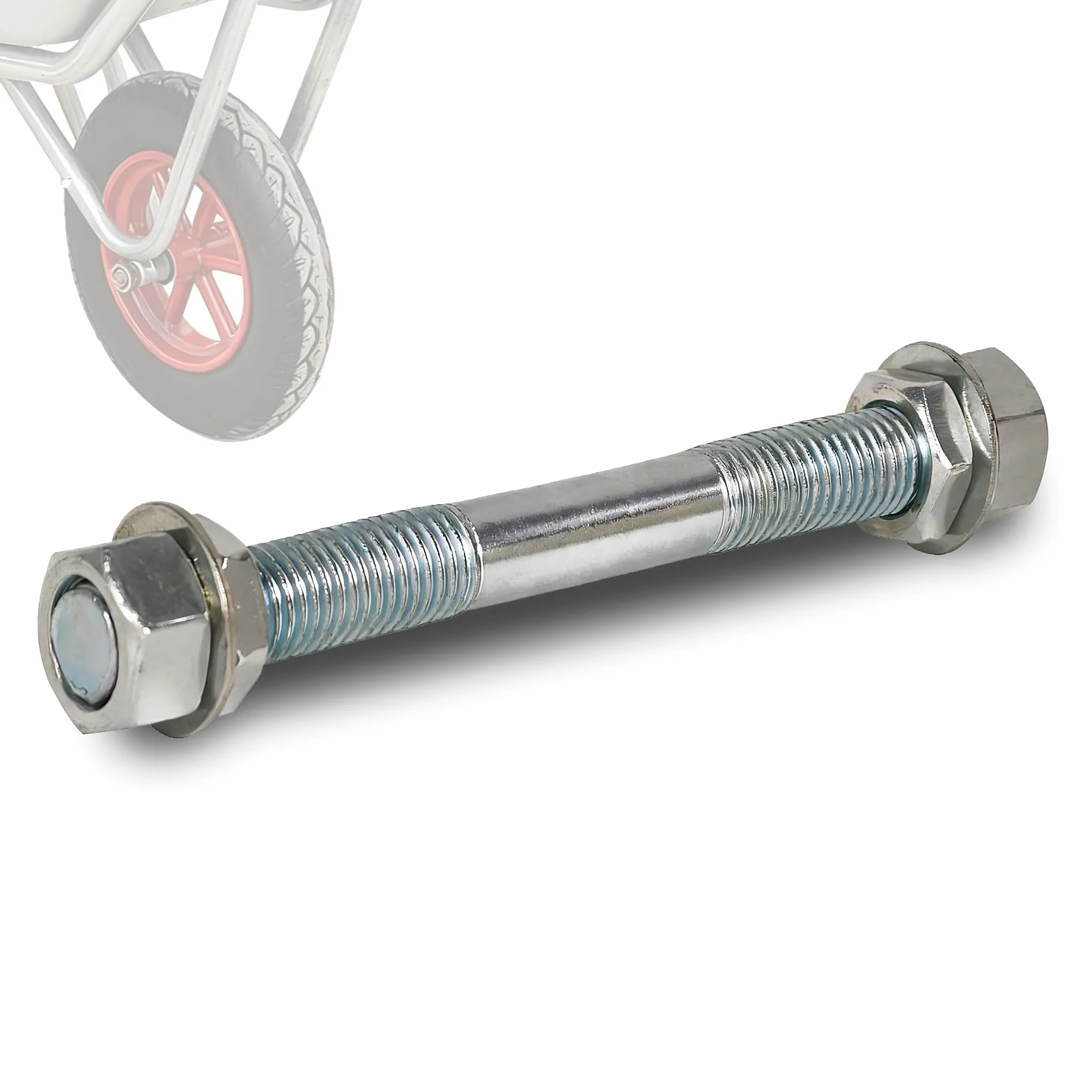 Oś do taczki 16 mm, zestaw osi do koła taczki - standardowa oś wtykowa, oś zamienna do koła taczki, pełna guma, oś taczki do opon z pełnej gumy, oś ocynkowana, Ø 16 x 155 mm