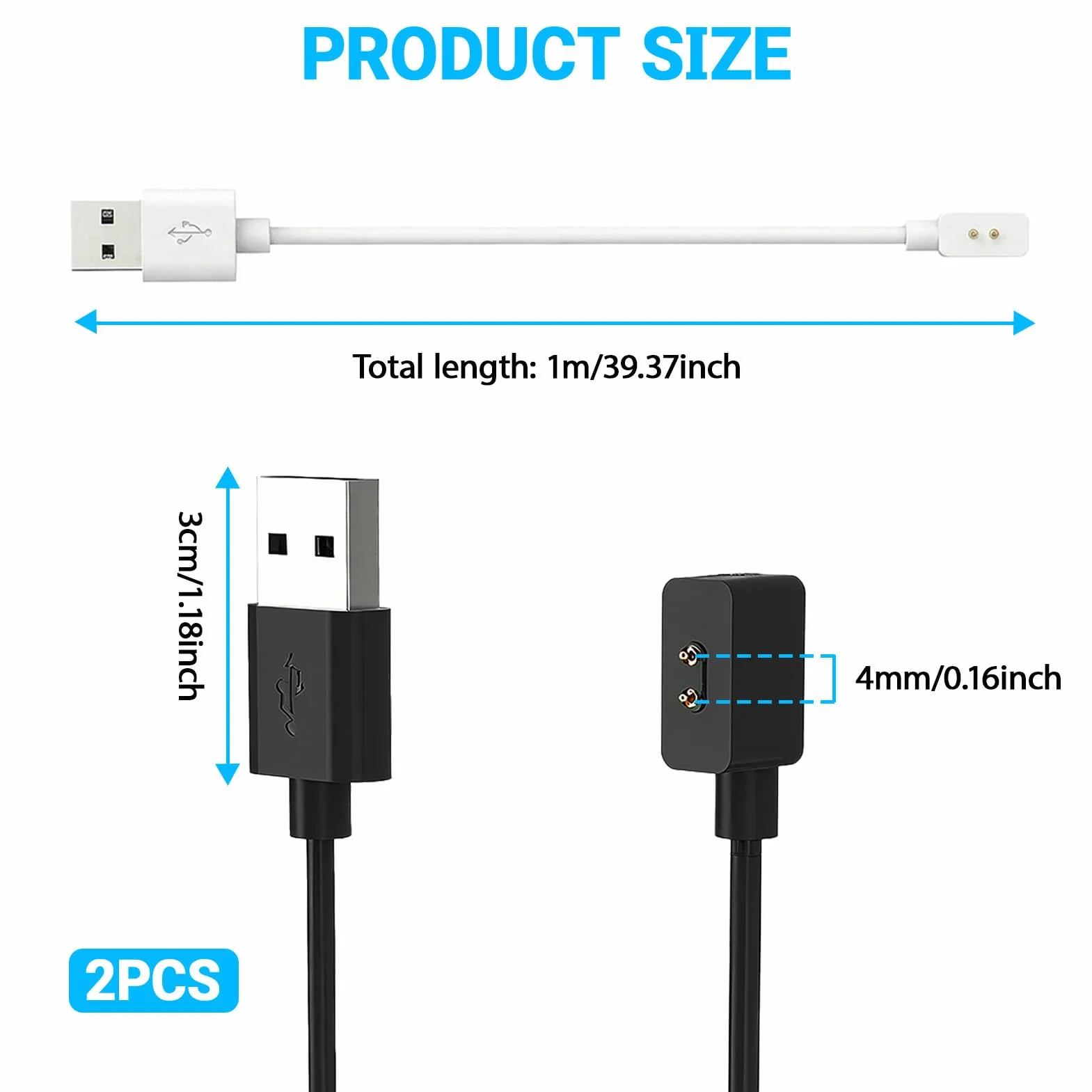2 kable do ładowarki zegarka do zegarka Redmi Watch 5/5 Active/5 Lite/4/3 Active/3 Lite, 1 m kabel USB do ładowania kompatybilny z Xiaomi Smart Band 9/9 pro/8/8 Pro, USB 5 V 1A, szybkie ładowanie