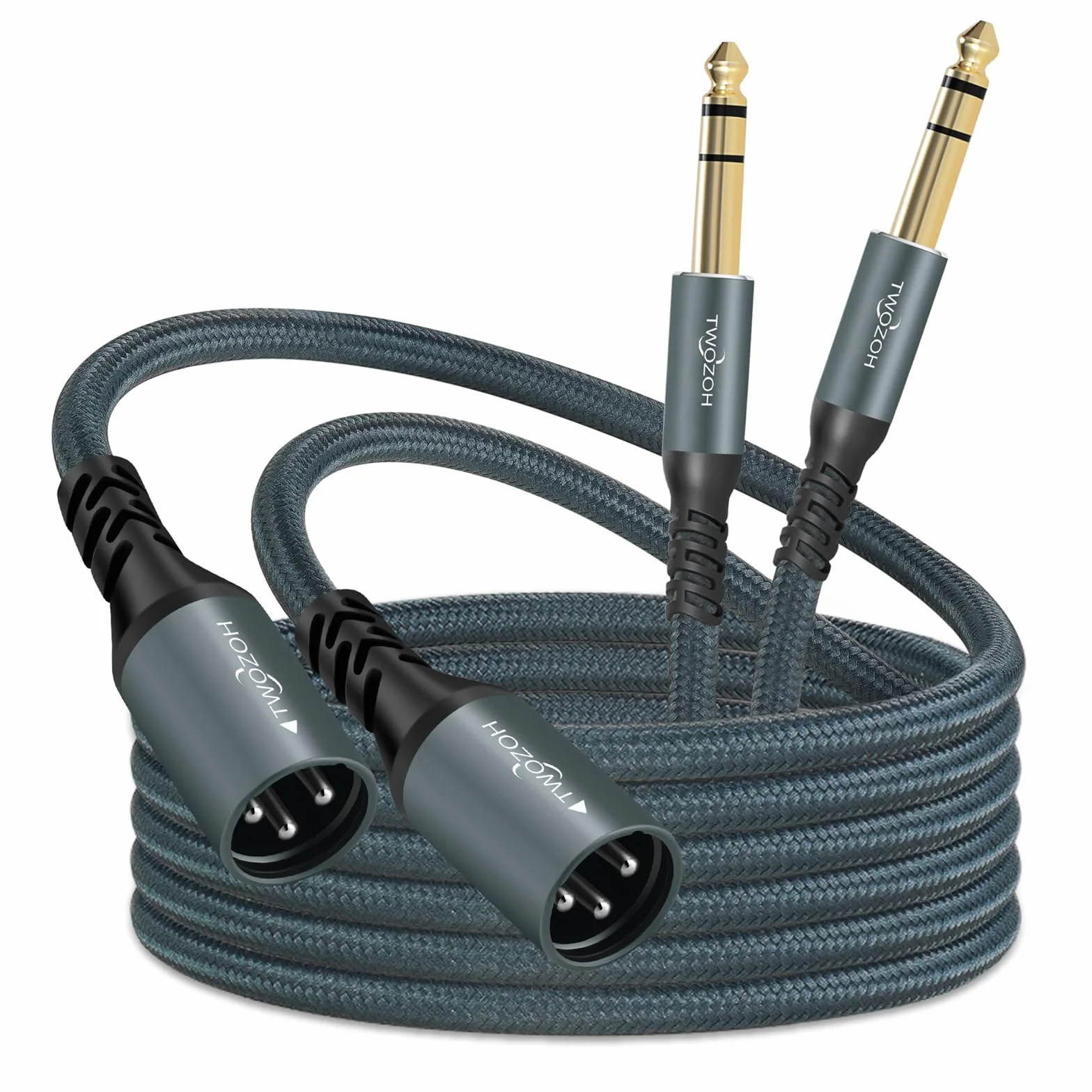 Twozoh Jack 6,35 mm na XLR Męski 3-pinowy Kabel Audio 1M 2 Pack, Pleciony XLR Męski na 1/4 TRS Kabel do gitary stereo (Profesional/Hifi)