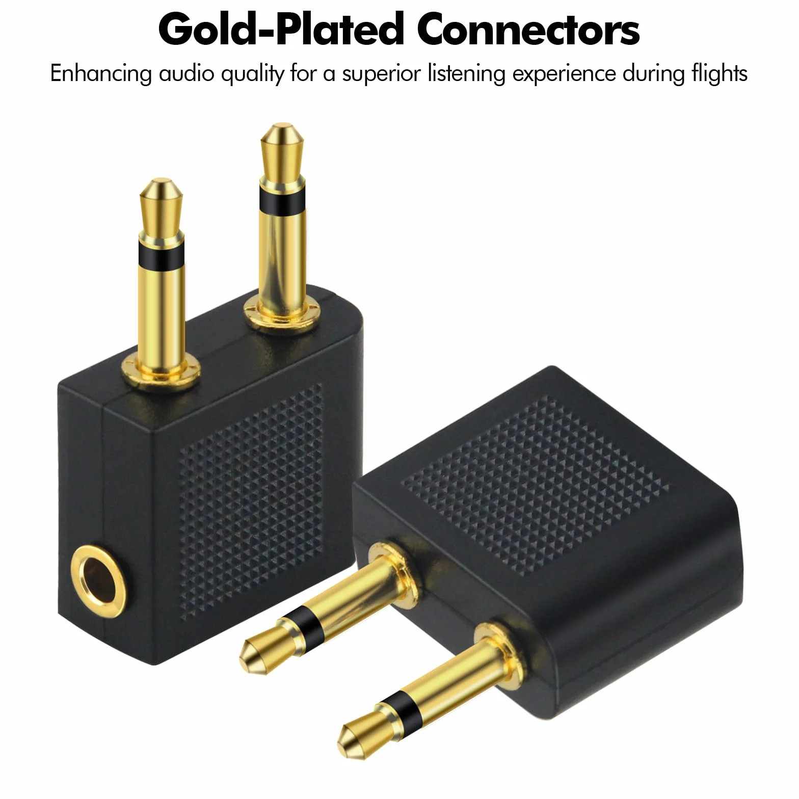 poeland Adapter słuchawek Airline Airplane do słuchawek, AUX, podwójny 3,5 mm męski na 3,5 mm żeński pozłacany (3 sztuki)
