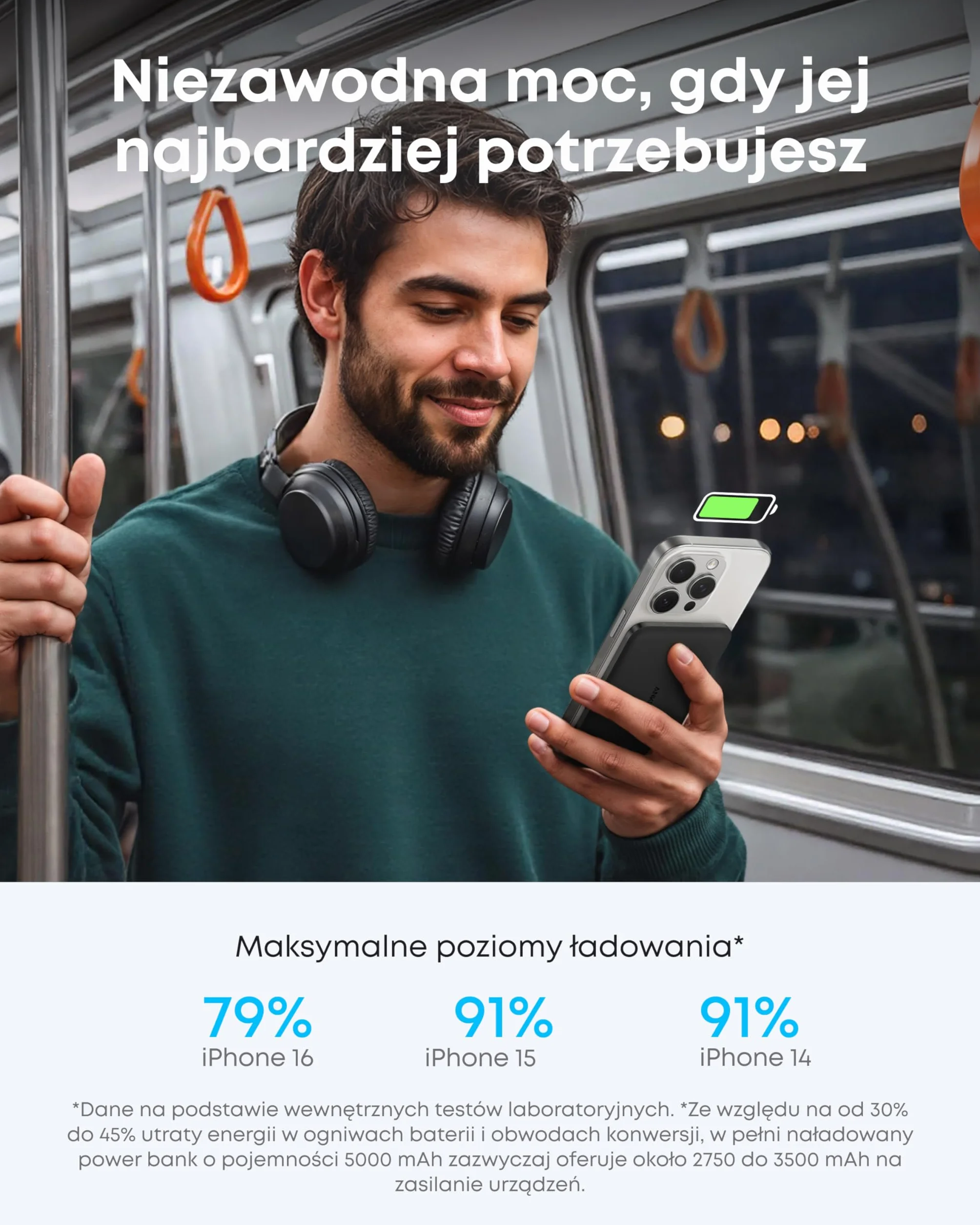 Powerbank Nano firmy Anker, super cienki, 5 000 mAh magnetyczna bateria, ultra szybka kompatybilna z MagSafe ładowarka przenośna 15 W z certyfikatem Qi2, ergonomiczny styl, tylko dla serii iPhone17/16