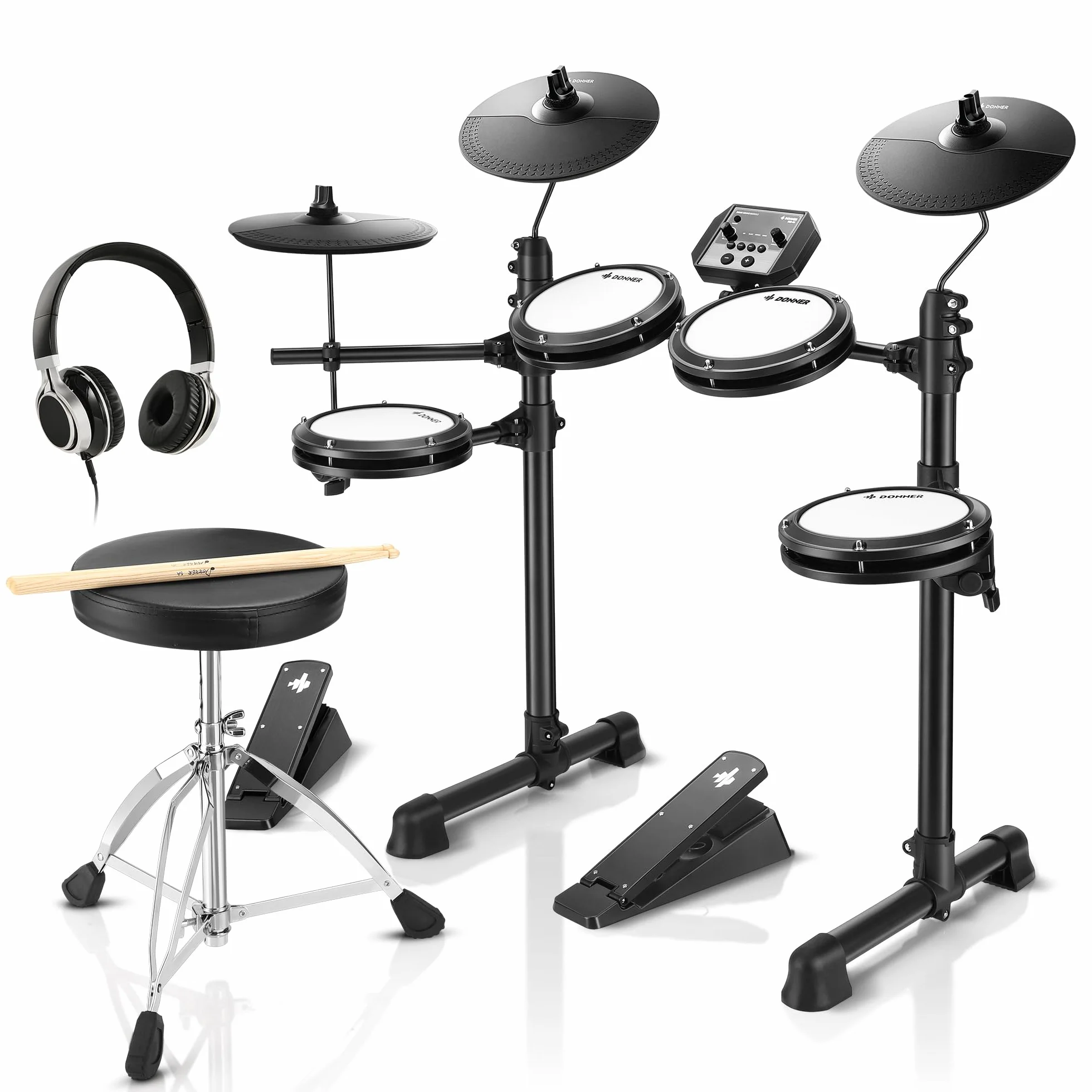 Donner DED-80 7 sztuk muzycznych perkusyjnych elektroniki z naszywkami z siatki, 180 dźwięków, Drum Throne, Headphone, Sticks, Kids Christmas Birthday Gift, 40 Melodics Lessons