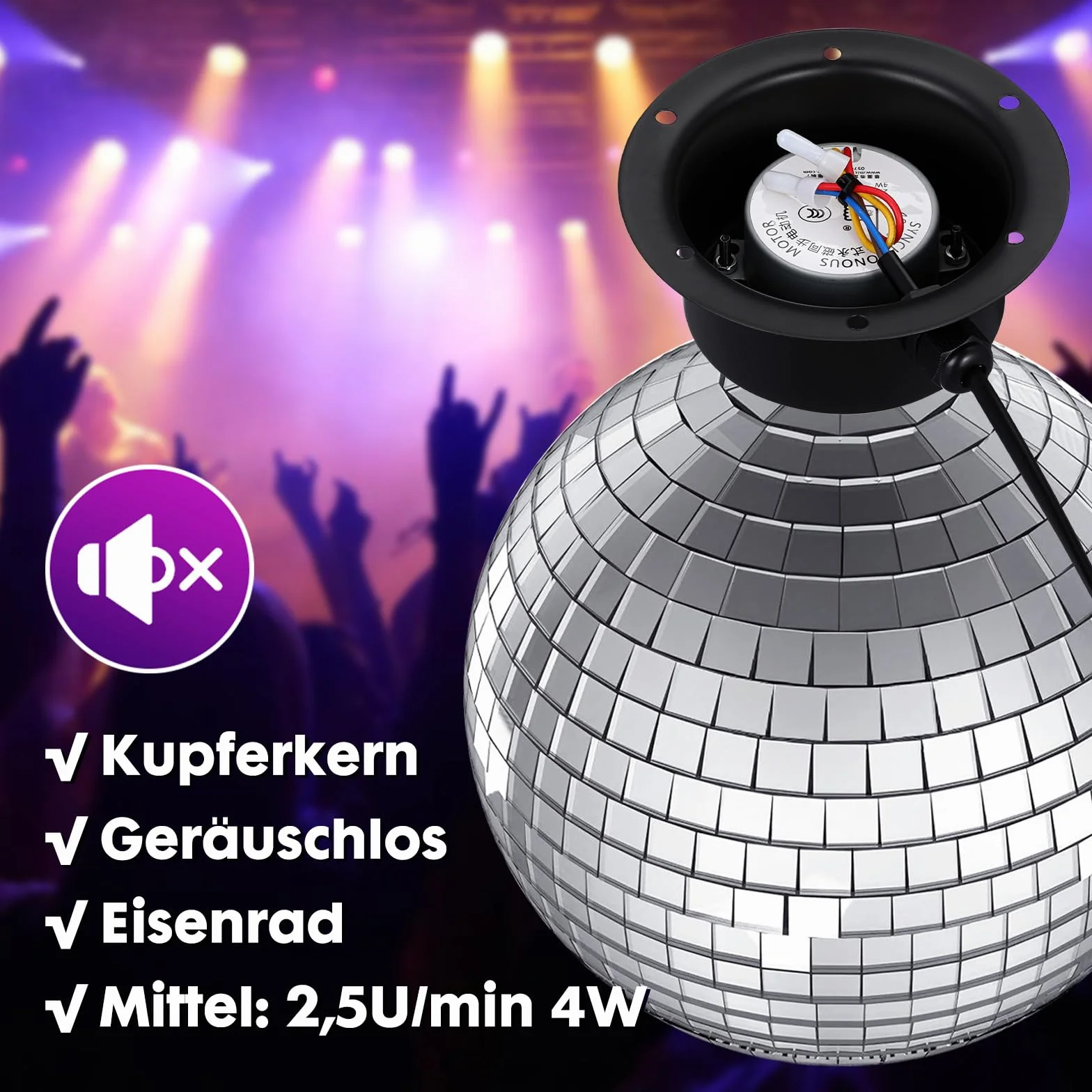 Amosfun Lustrzany silnik kulowy, silnik kuli dyskotekowej, silnik elektryczny 4 W z napędem 2,5 obr./min, ramię, łatwy montaż, idealny do oświetlenia sceny imprezowej, wtyczka europejska