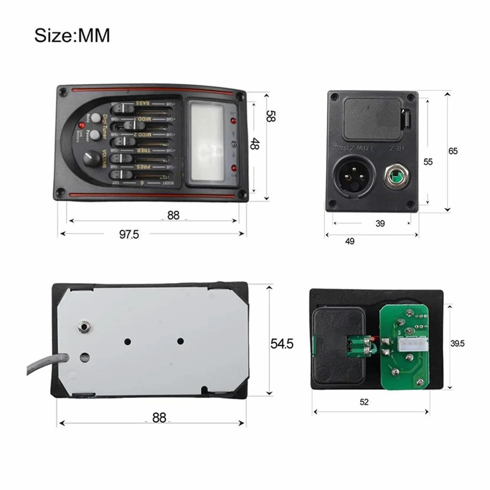 10 Sztuk 5 Zespołów Przetwornik Gitarowy Do Przedwzmacniacza Gitary Akustycznej Korektor EQ Z Tunerem Cyfrowym Części Do Gitary Wyświetlacz LCD Części zamienne do przetworników gitary akustyczne