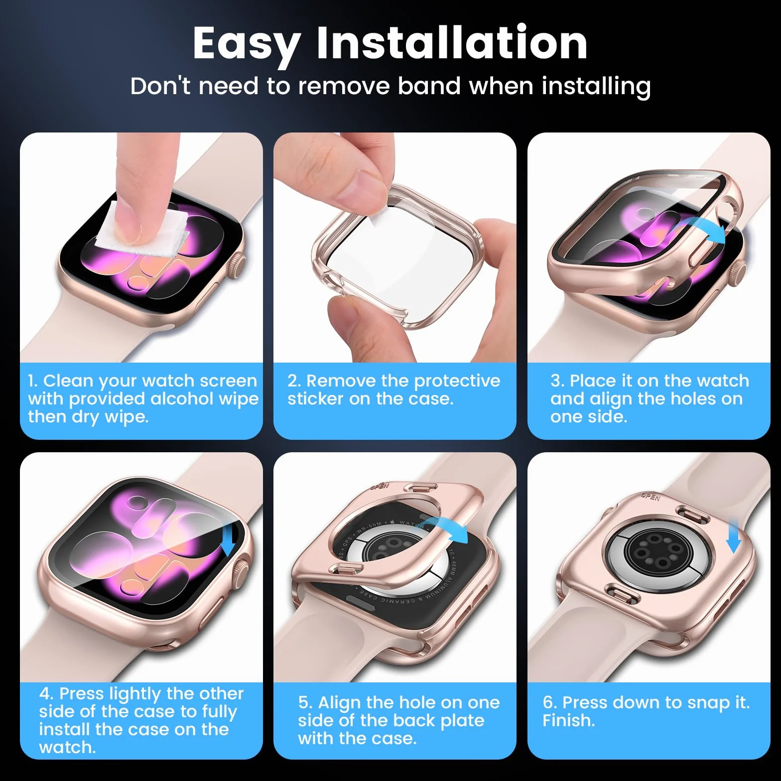 [2 w 1] Wodoodporne etui do Apple Watch Series 10 46 mm osłona ekranu, 360 ochronna osłona PC ze szkła hartowanego, przedni i tylny zderzak do iWatch 6/SE/5/4 Pyłoszczelna ochrona przed