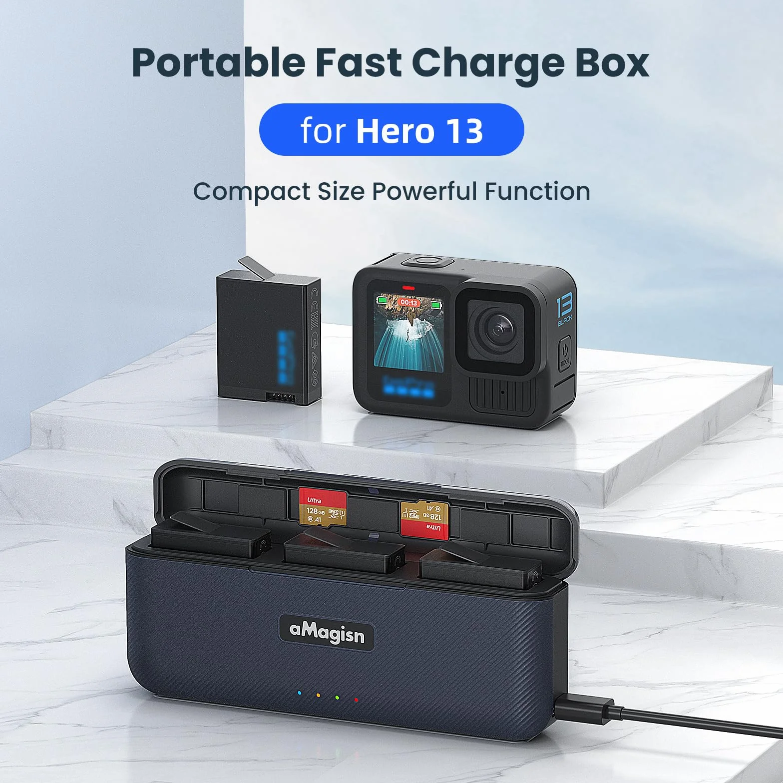 Ładowarka do GoPro Hero 13 ładowarka etui na baterie przenośne etui do szybkiego ładowania akcesoria do GoPro 13 czarna