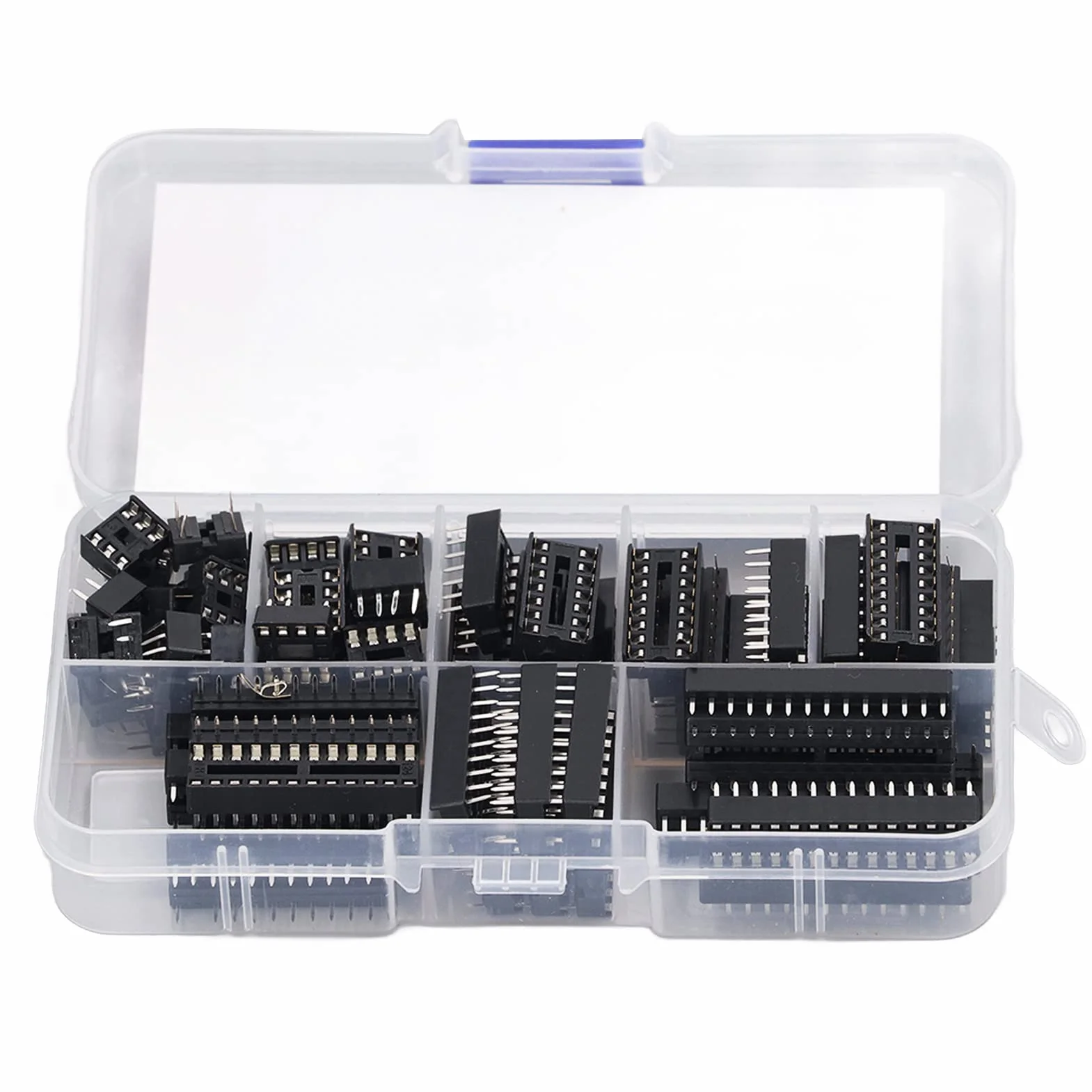 66 szt. DIP IC Chip Socket 6P do 28P Izolacyjne Plastikowe Dwurzędowe Płaskie Piny IC Gniazda Typ Lutowania Zestaw Asortymentowy