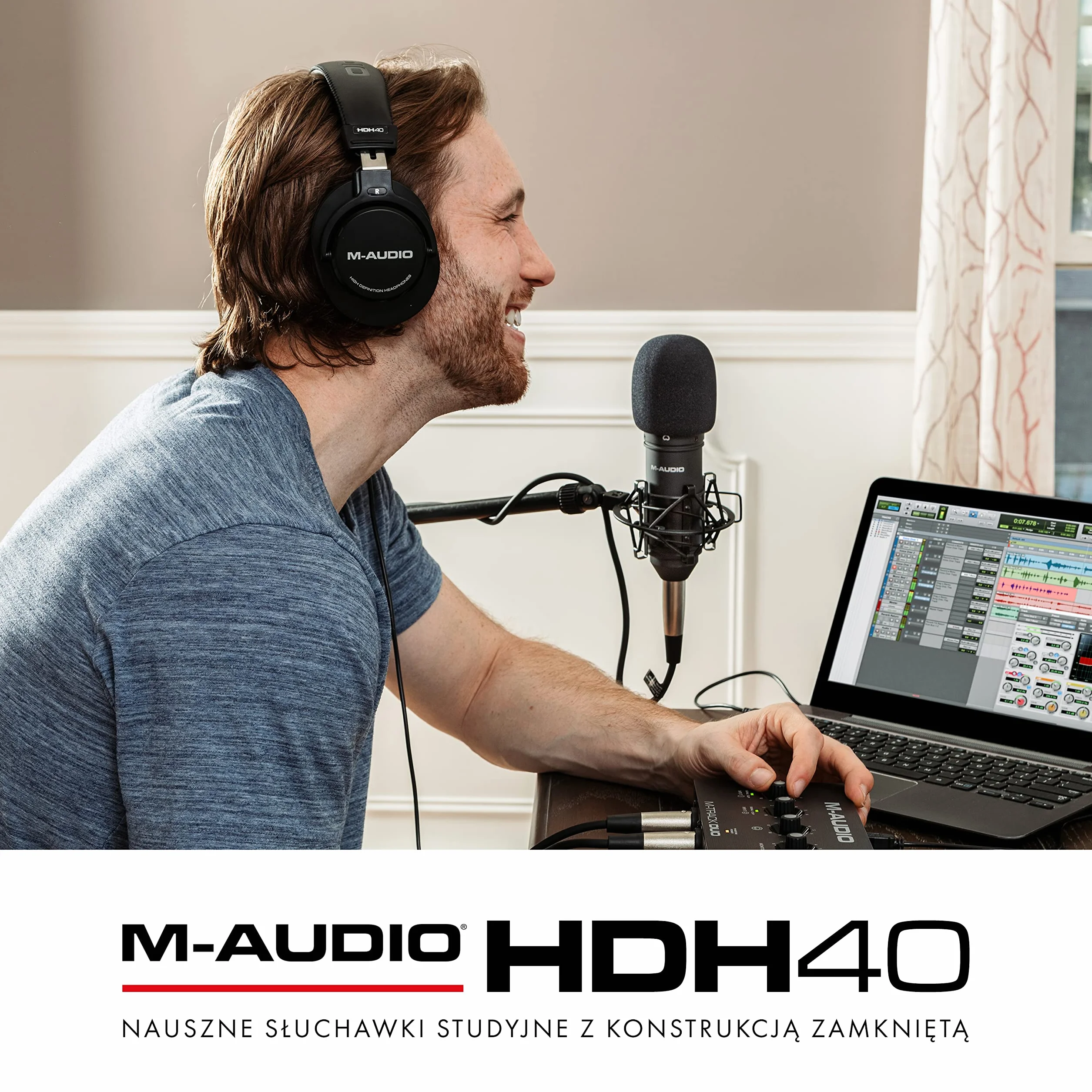 M-AUDIO HDH40 Nauszne zamknięte słuchawki studyjne z elastycznym pałąkiem i kablem 2.7 m do odsłuchu w studio, podcastów i nagrywania