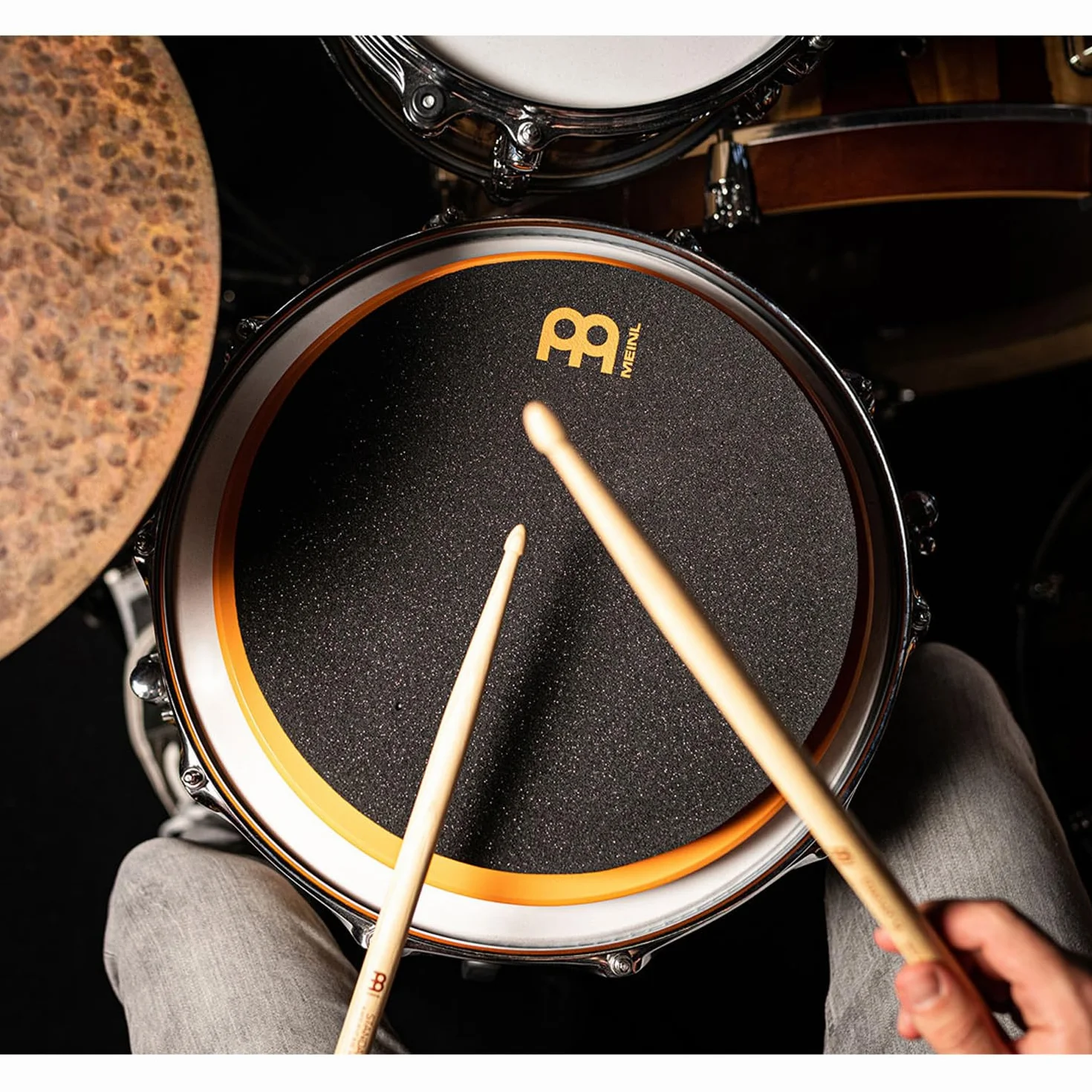 Podkładka do ćwiczeń Meinl Practice Pad Marshmallow MMP12OR 12 cali pomarańczowa z pałeczkiami perkusyjnymi keepdrum 1 para