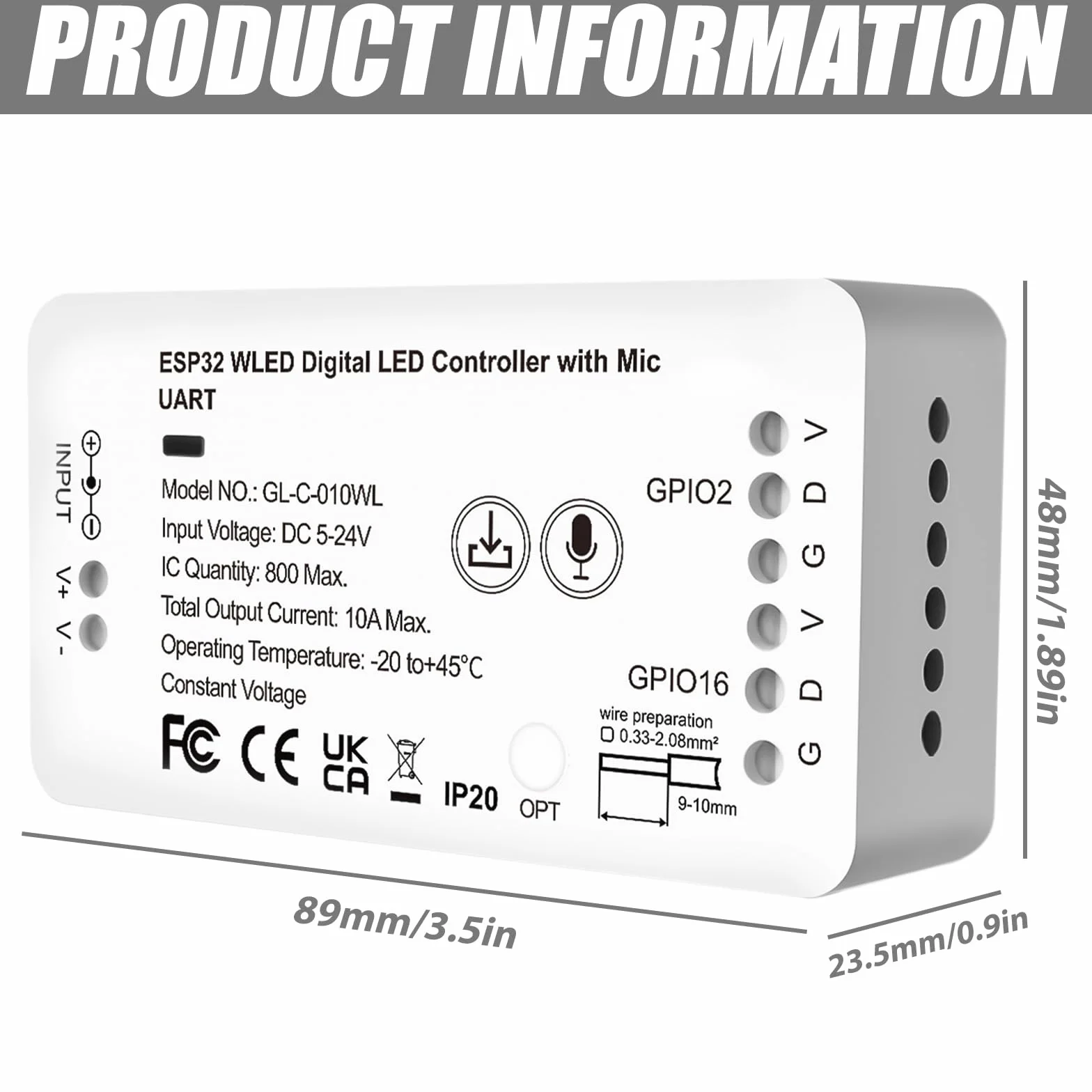 Kontroler WLED ESP32 do taśm LED WS2812B WS2811 SK6812 z mikrofonem