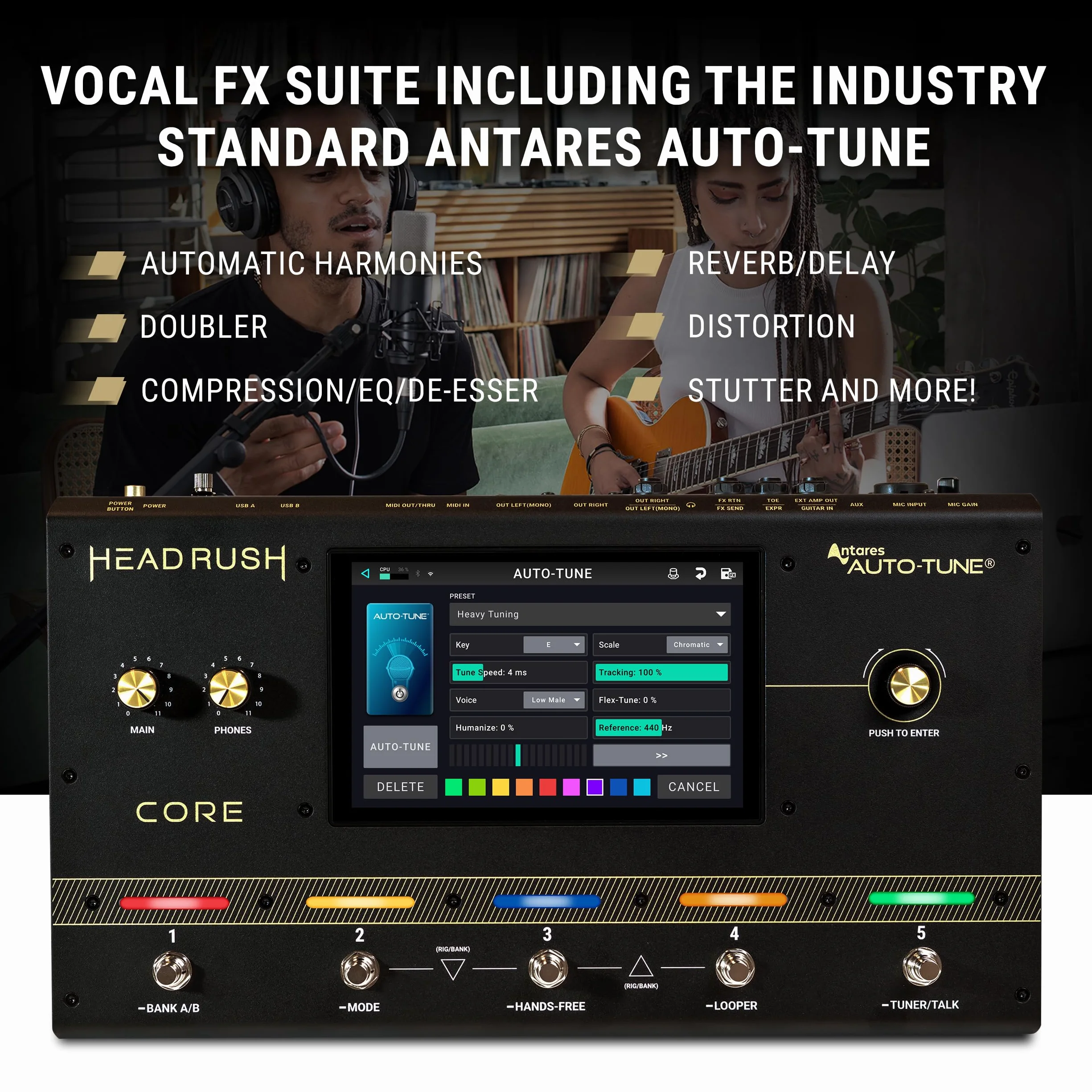 HeadRush Core Wielordzeniowy procesor gitarowy i wokalny z modelowaniem wzmacniaczy, looper, Auto-Tune, Wi-Fi, ekran dotykowy, Bluetooth
