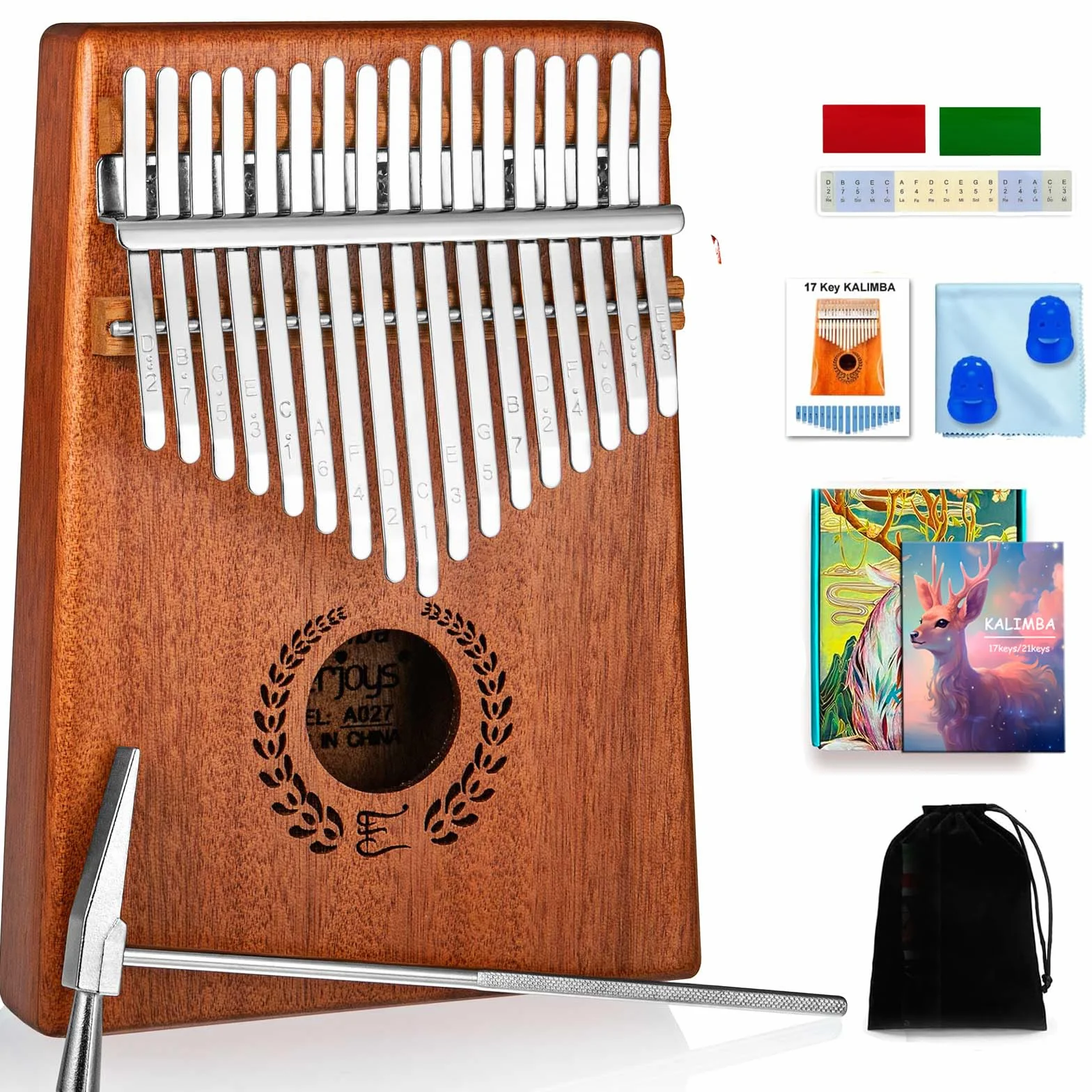 Kalimba pianino dla kciuków, 17 klawiszy, przenośne pianino Mbira do gry palcami, z etui ochronnym, śpiewnikiem umożliwiającym szybką naukę, wszystko w jednym zestawie