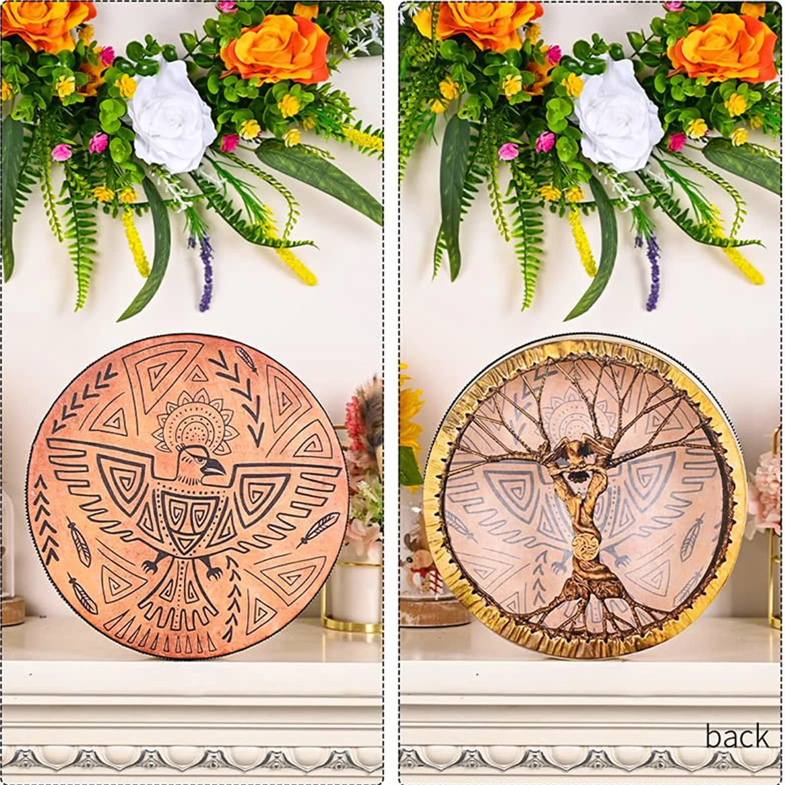 Bęben Szamański, Instrumentalna Alchemia Szamańska Bębny Księżycowe Poliester Imitacja Skóry Owczej Vintage Okrągły Instrument Uzdrowiciel Dźwięku Narzędzie do Duchowej (25cm