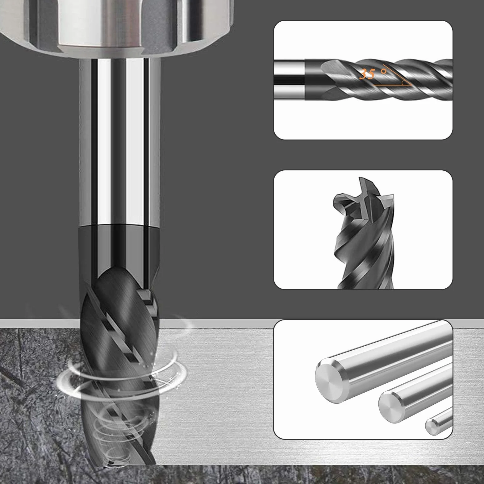 Frez trzpieniowy, 8 mm VHM CNC frez z twardego metalu, 4 flety, spiralne frezy tnące, do metalu, drewna, akrylu, tworzywa sztucznego