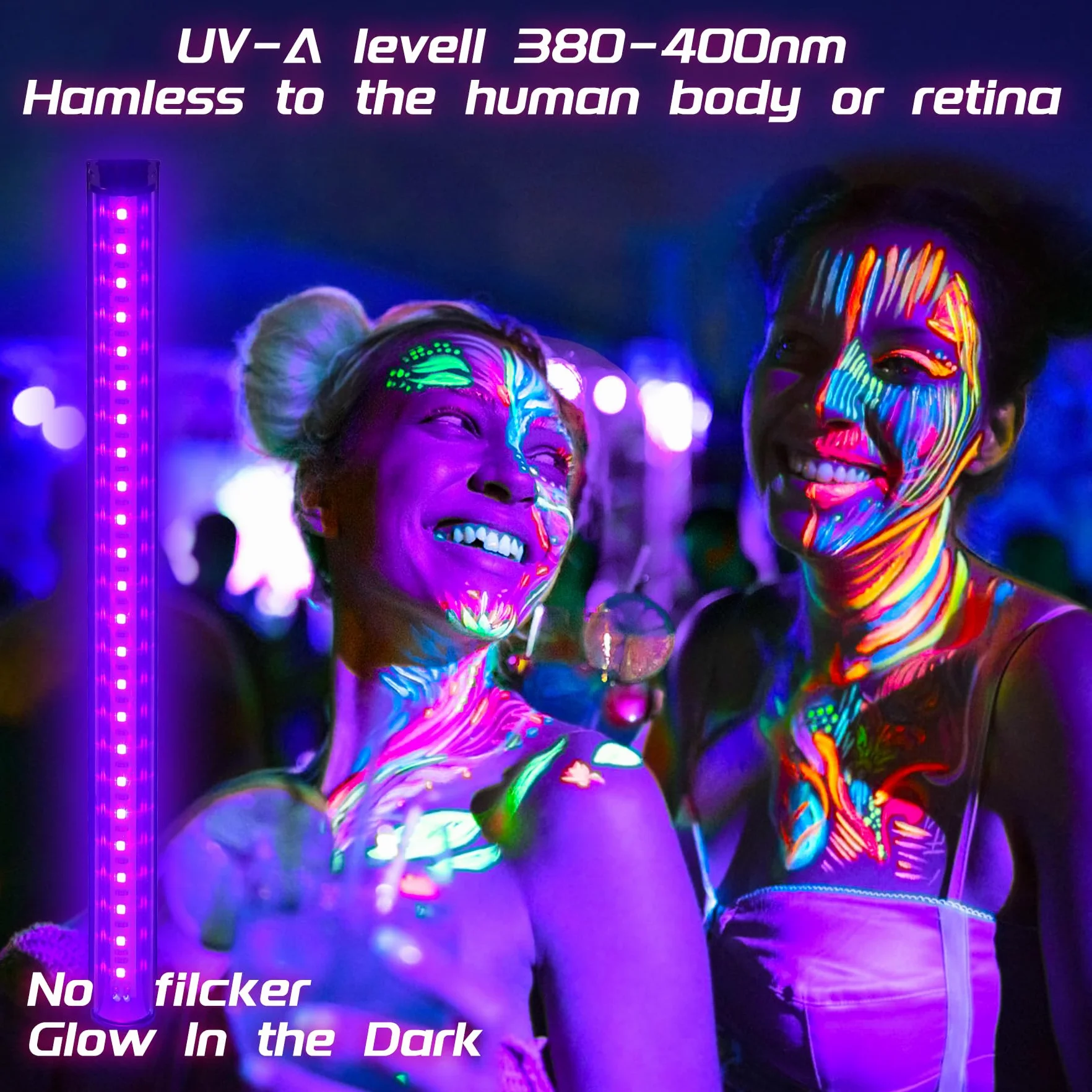 VAYALT 2 sztuki lamp UV z czarnym światłem, 8W USB UV LED lampa z czarnym światłem 385-400 listwa z czarnym światłem, rurka UV z przełącznikiem na dyskotekę, imprezę świecącą, akcesoria imprezowe
