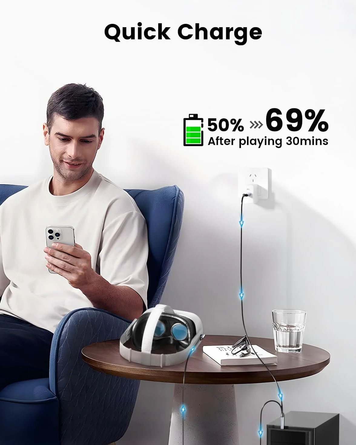 FOINNEX Kabel Link 6 m, kompatybilny z zestawem słuchawkowym Oculus/Meta Quest 2 VR, kabel VR z ładowaniem USB C 60 W, oddzielny kabel wystarczającej ilości zasilania, kabel USB 3.0 na USB C do VR/PC