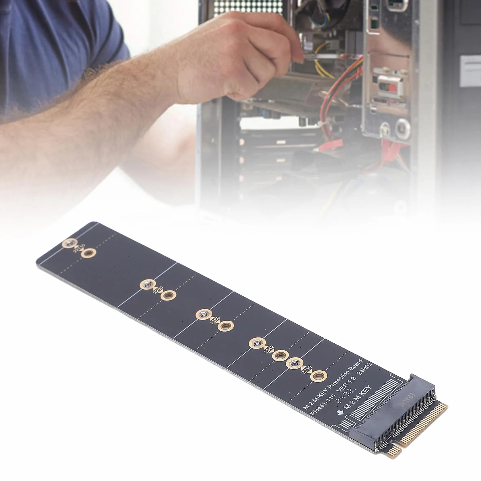 XUMIUZIY Karta Adaptera PH441 M2 NVME PCIe, Karta rozszerzeń SSD na PCIe z ochroną testową Gold Finger, Kompatybilna z Dyskiem SSD 2230 2242 2260 2280 22110 dla Systemu Operacyjnego