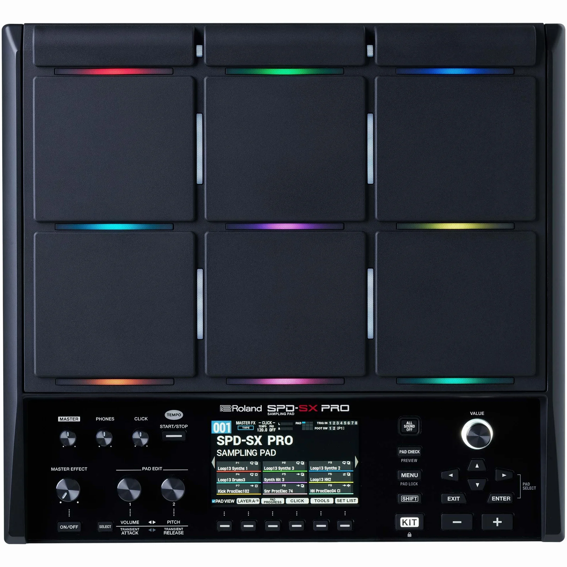Pad so Sampli Roland SPD-SX PRO | Flagowy Pad do Sampli dla Perkusistów i Innych Muzyków | 9 Powierzchni do Gry, 8 Zewnętrznych Wejść Wyzwalających, Kolorowy Wyświetlacz