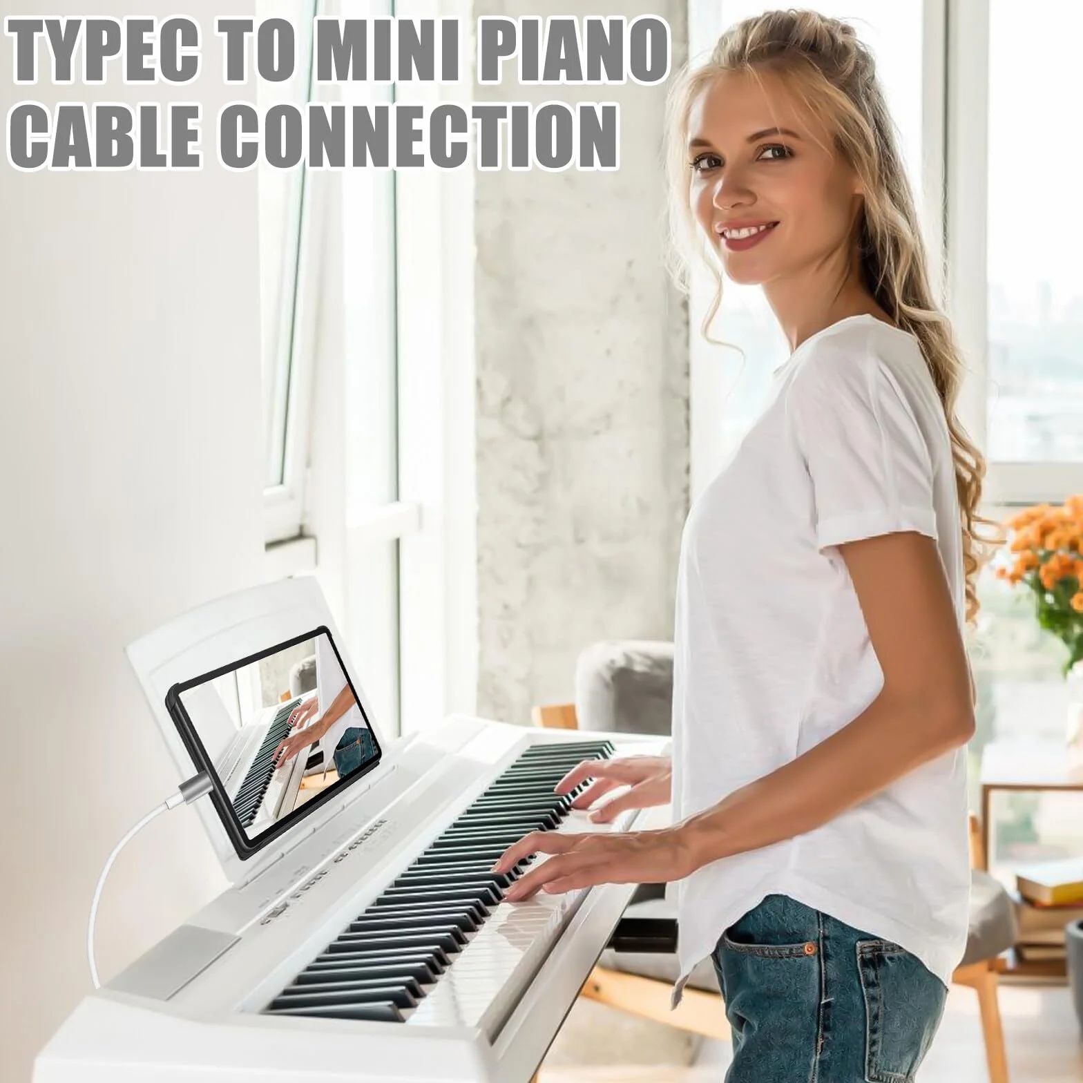2 w 1 kabel USB-C na USB-B Midi, 1 m OTG do iPhone'a, iOS, kontrolera, interfejsu audio, klawiatury, elektronicznego instrumentu muzycznego (biały)