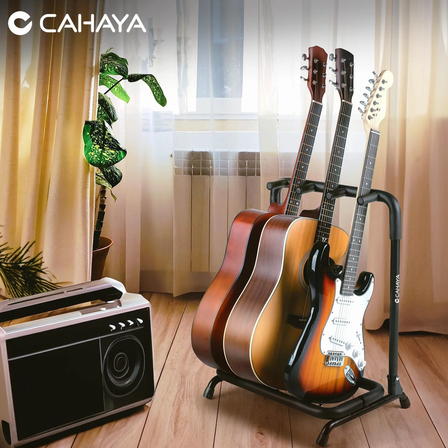CAHAYA CY0344 składany stojak na gitarę: uchwyt na gitarę z grubą rurką i powłoką piankową dla lepszej ochrony - statyw gitarowy odpowiedni do wszystkich typów gitar, CY0344