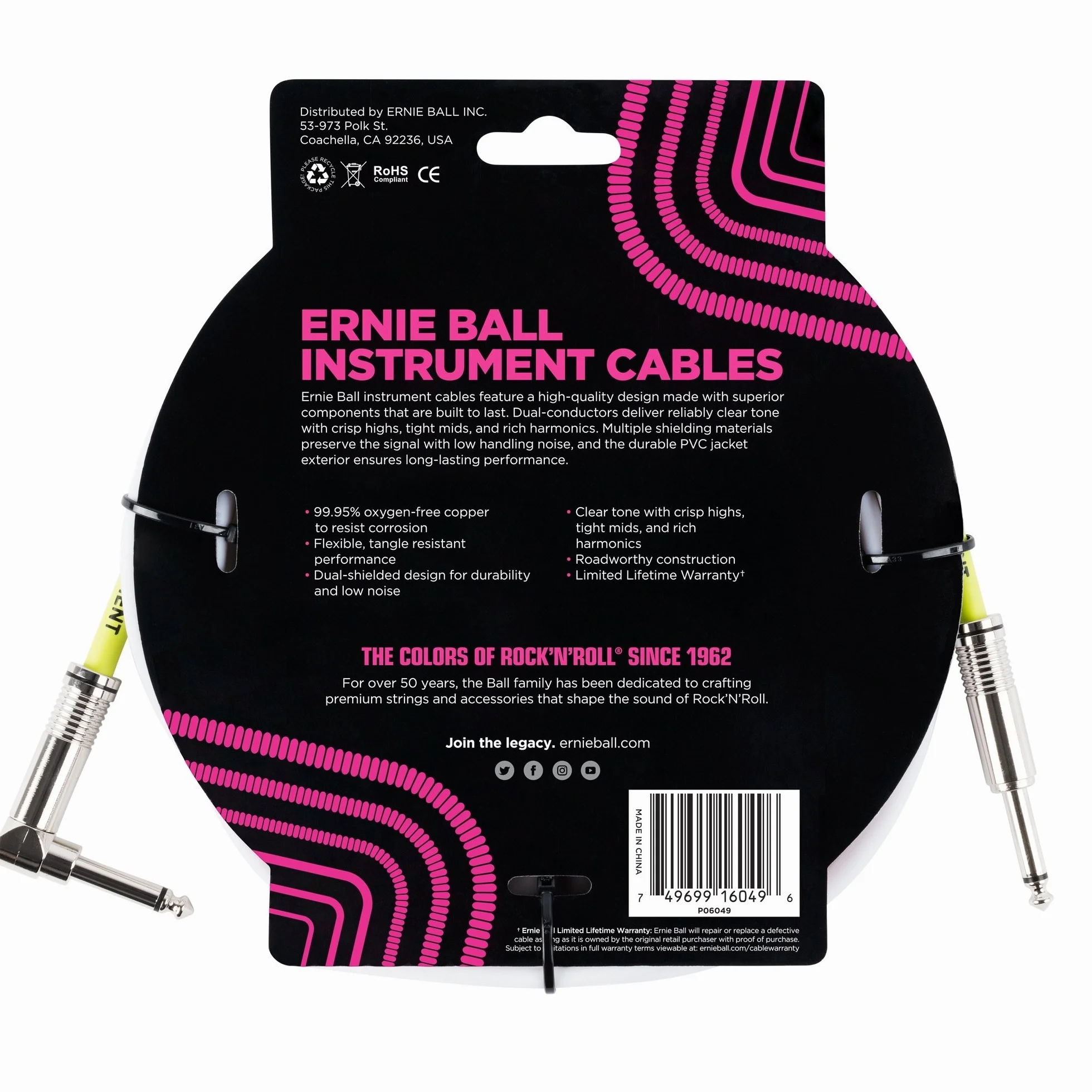 Ernie Ball 10' prosty/kątowy kabel instrumentalny - biały