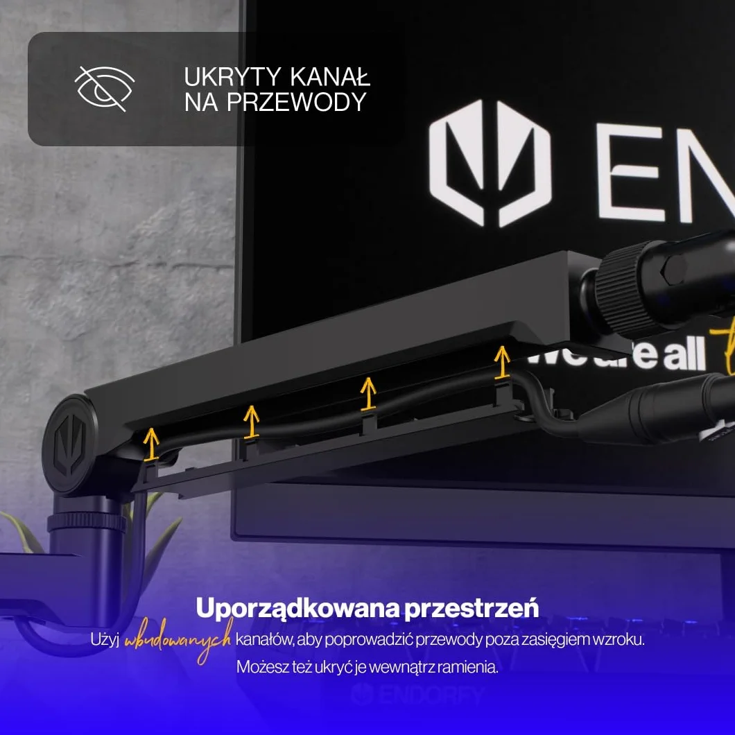 ENDORFY Broadcast Low Profile Boom Arm, niskoprofilowe ramię na mikrofon, smartfon, oświetlenie, kamerę, 360 stopni rotacji, ukryty kanał na przewody, dla graczy, twórców, streamerów, podcasterów