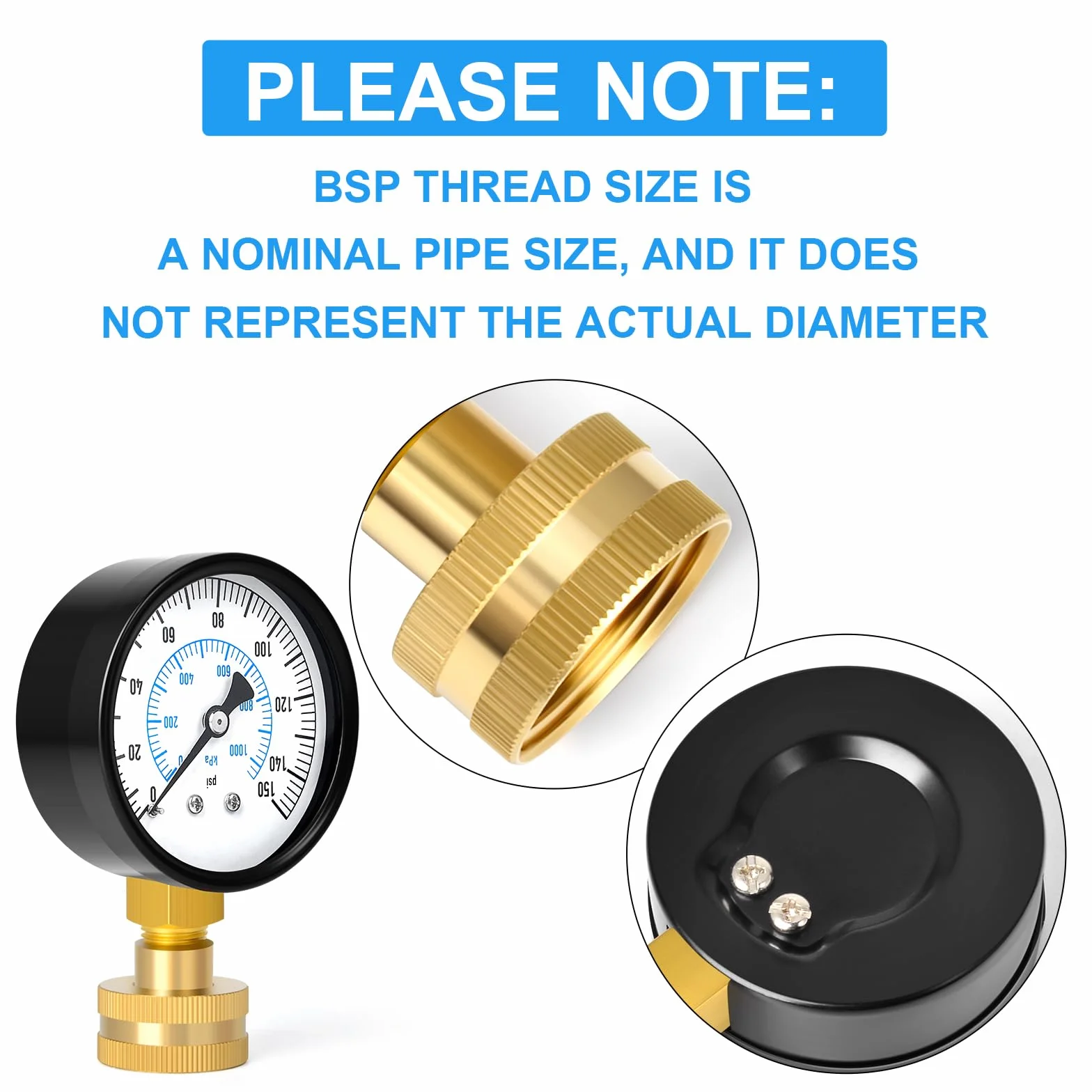 0-7 bar (0-100 Psi) 2-calowe stalowe podwójne manometry testowe z podziałką, połączenie BSP 3/4", dokładność -3-2-3%.