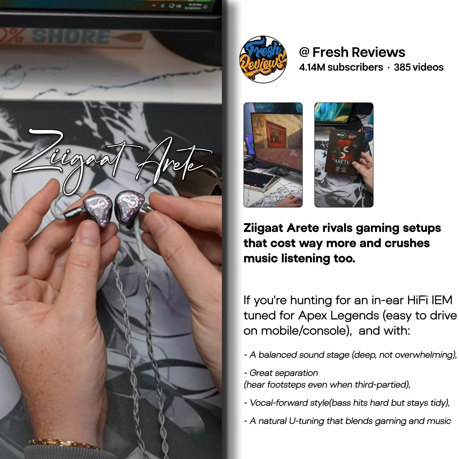 ZiiGaat x Fresh Reviews Arete In Ear Monitor, hybrydowe słuchawki 1DD+4BA IEM, przewodowe słuchawki do gier, Studio Monitor Tunning, ze zdejmowanym kablem IEM dla muzyka audiofila (białe)