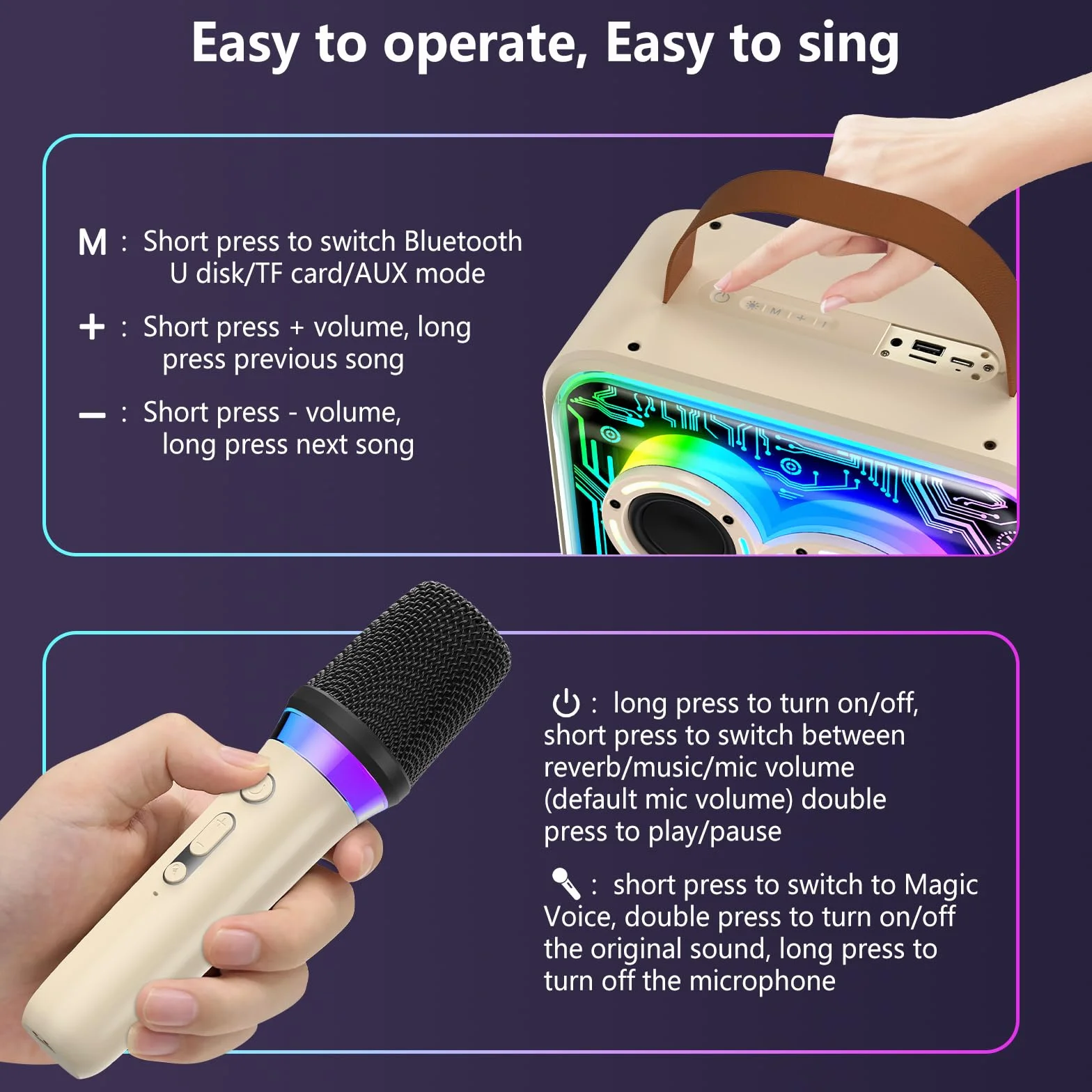 JYX Maszyna do karaoke z 2 mikrofonami dla dzieci i dorosłych, diodami LED i magicznym dźwiękiem, przenośny, bezprzewodowy głośnik Bluetooth, obsługuje imprezę domową/na zewnątrz/prezenty/dekoracje