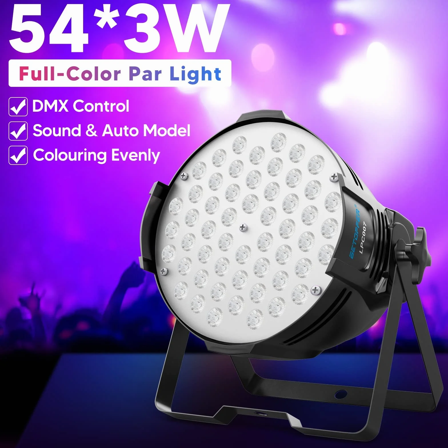 BETOPPER Reflektor LED Par RGB Oświetlenie Sceniczne 180 W, Dyskotekowe DMX512 Ze Stroboskopem, 54 x 3 W LED Na Scenę, Do Klubu, Baru, Na Wesele, Urodziny