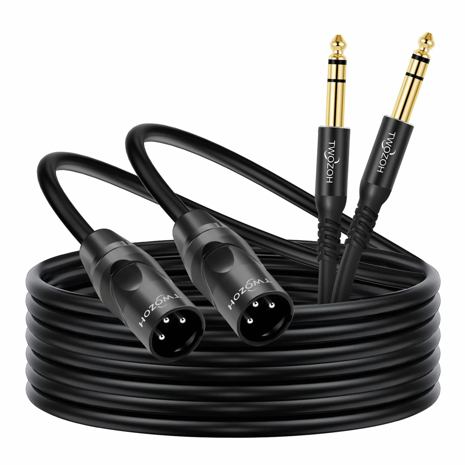 Twozoh XLR męski na 1/4 cala kabel TRS 2 Sztuki, zrównoważona wtyczka 6,35 mm do 3 pinowego XLR męskiego, 1/4 cala do XLR stereo męski na męski kabel gitarowy 3M (Profesional/Hifi)