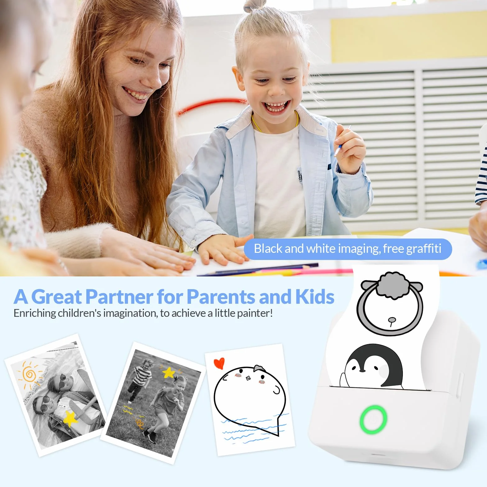 mafiti Mini termiczna drukarka fotograficzna Bluetooth, kompatybilna z systemem iOS Android, do pomocy w nauce, do biura, na etykietę paragonową, zabawa, praca, dziennik