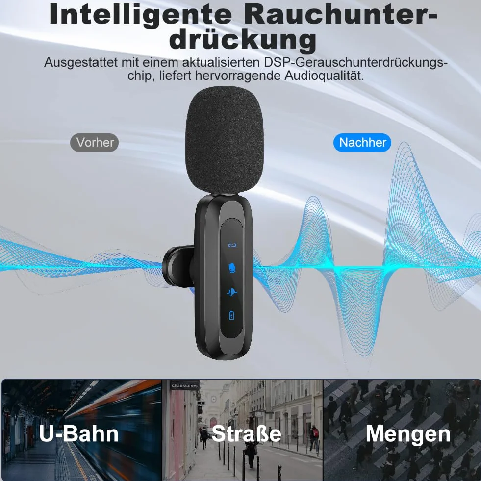 Aohcae Bezprzewodowy mikrofon krawatowy, mini mikrofon do iPhone'a i Androida, vlogowanie, Facebook, Live, TikTok
