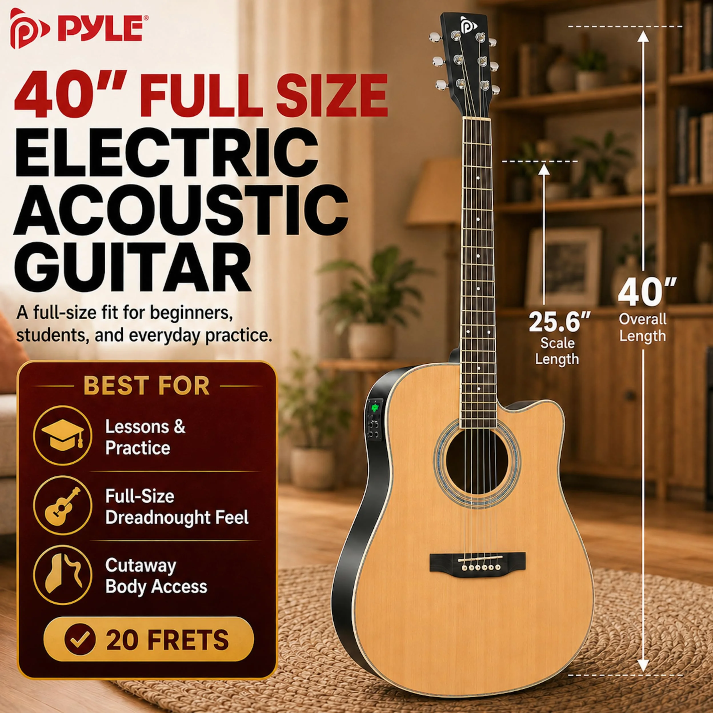 Akustyczna gitara elektryczna i zestaw wzmacniacza pełna skala 104 cm stalowy sznur świerkowy z torbą Gig Bag, 4-pasmowy EQ, tuner z klipsem i wbudowanym strojem, kostki, pasek na ramię dla początkujących i studentów