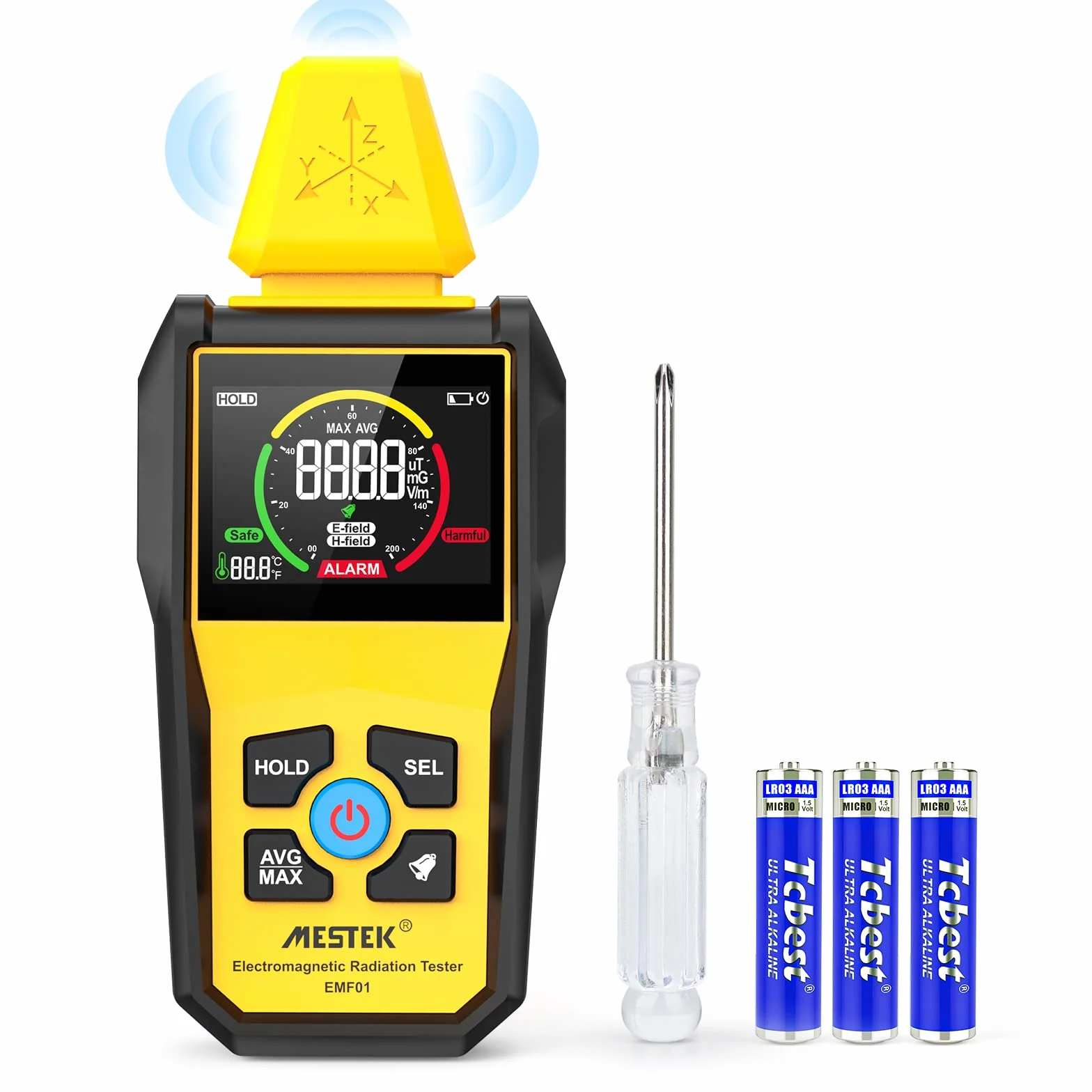 Miernik EMF, MESTEK Elektromagnetyczny Detektor Promieniowania, Cyfrowy Detektor pola LCD Tester EMF z Pomiarem Temperatury Promieniowania Jądrowego do Domowych Inspekcji EMF, Biura, Zewnętrznego