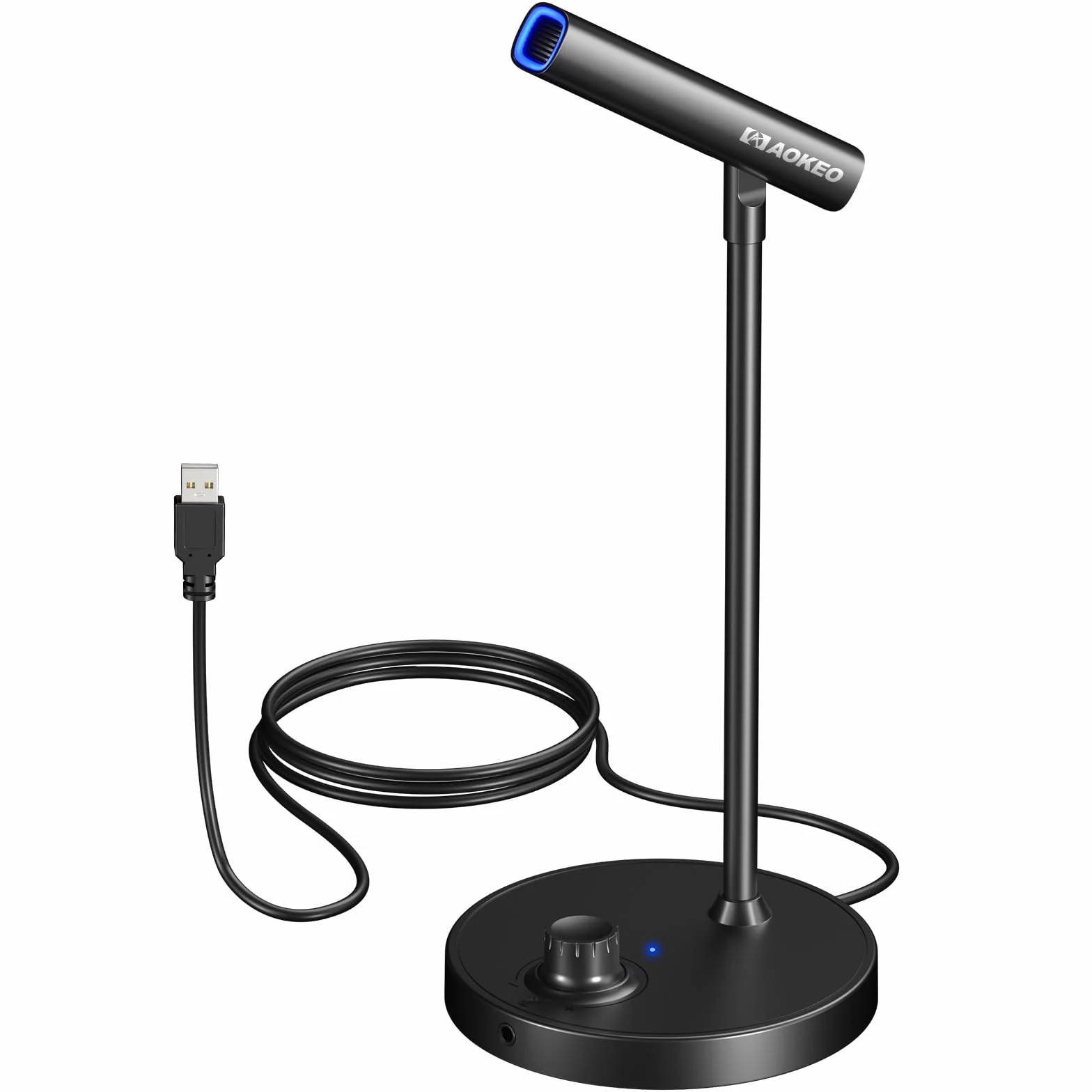 Aokeo Mikrofon USB gamingowy do komputera z regulacją głośności do nagrywania podcastów