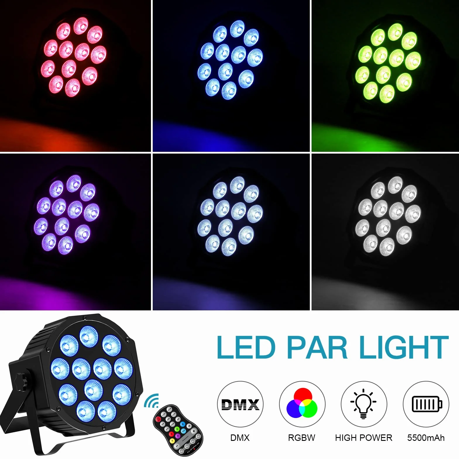 2 sztuki LED RGBW akumulator, 12 diod LED z pilotem rozrządu, D MX 8CH oświetlenie wieczorowe dla DJ-a, na imprezę, bar, Boże Narodzenie, wesele