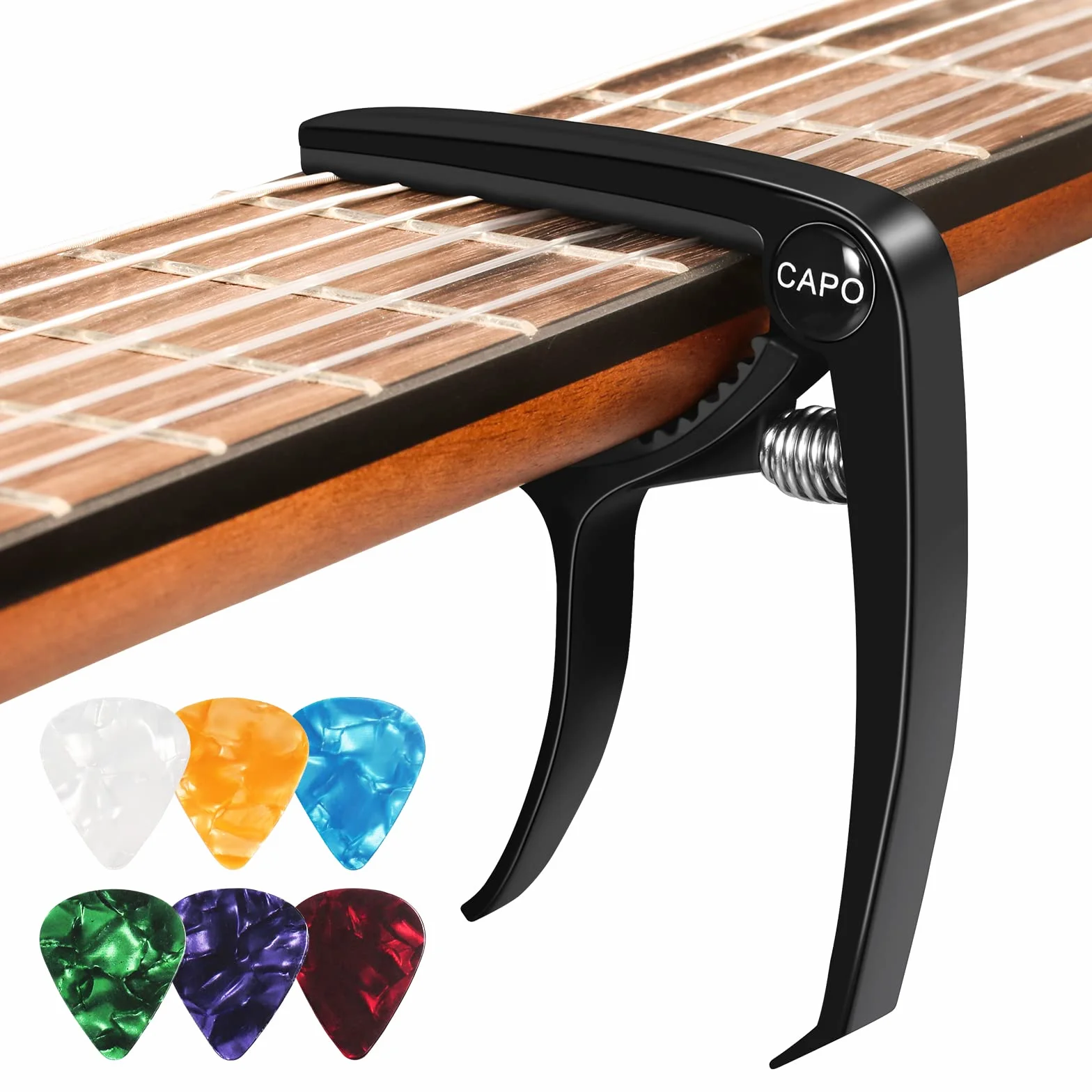Kapodaster do gitary z 6 kostkami, do ukulele, gitary westernowej, gitary elektrycznej, z metalu, czarny