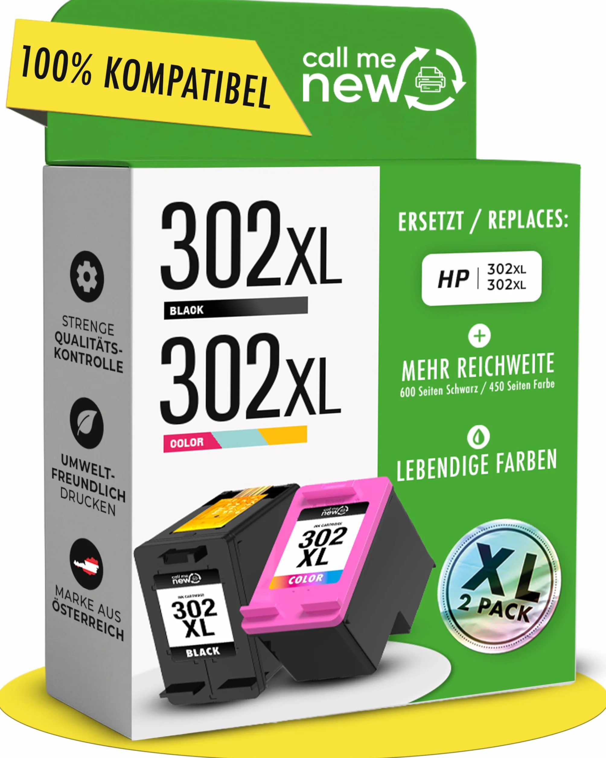 Wkłady do drukarki 302XL – kompatybilne z HP 302 / HP 302 XL czarne i kolorowe – zasięg XL, Smart Chip, zamiennik do DeskJet 3630, Envy 4525, OfficeJet 5230 – 2 sztuki w opakowaniu zbiorczym