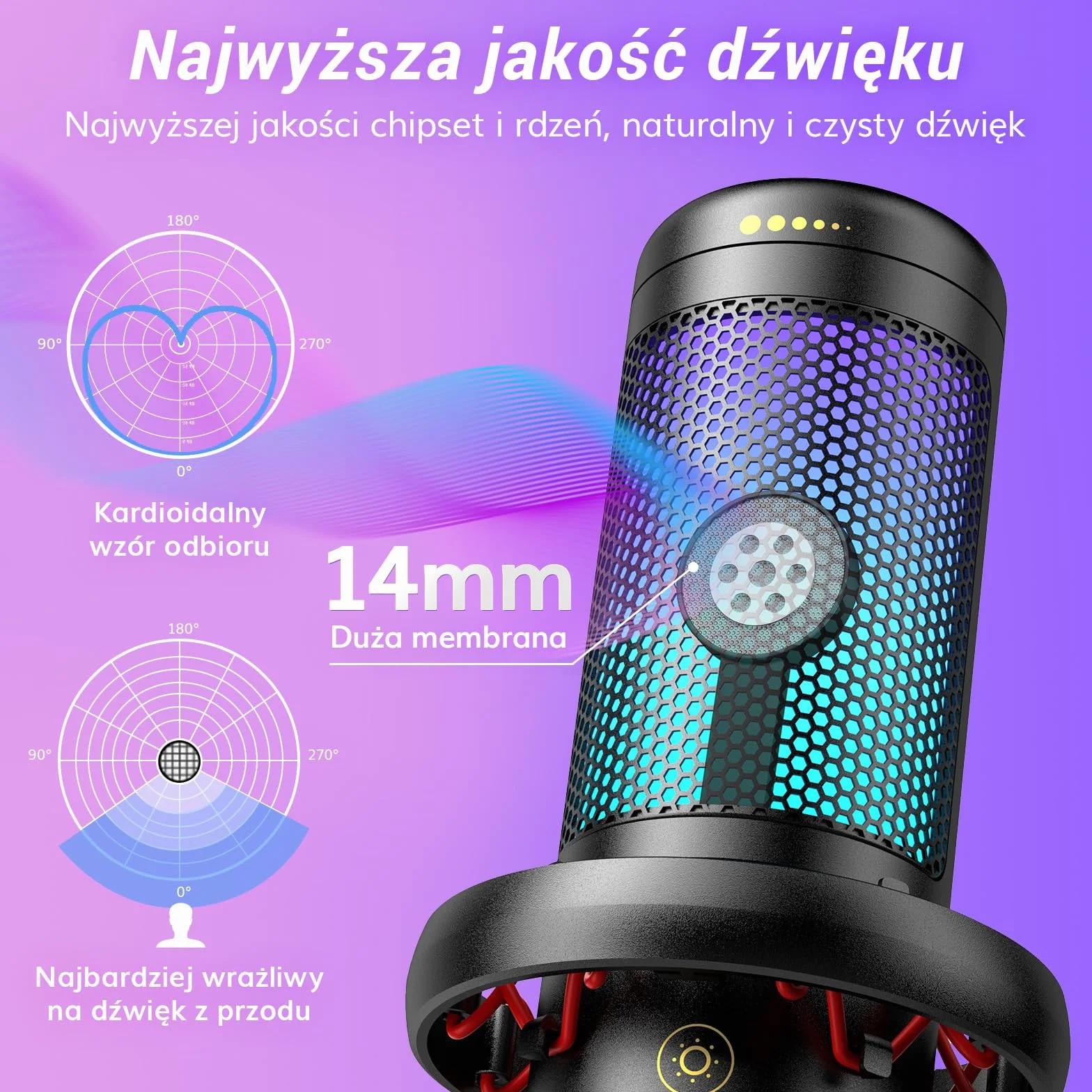 TONOR TC320 Mikrofon USB z kontrolą RGB/wzmocnienia, wyciszenie dotykowe do streamowania, podcastów, Twitch/YouTube/Discord, mikrofon komputerowy ze stojakiem na Mac/PS4/PS5/NS czarny