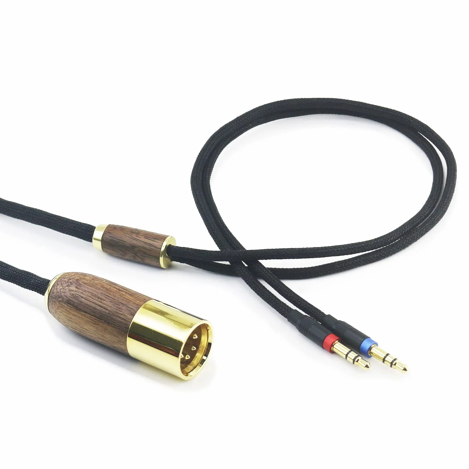 ABLET XLR 4-pinowy kabel 2 m 7N OCC posrebrzana miedź obudowa z drewna orzechowego kompatybilny ze słuchawkami Hifiman Sundara, Ananda, Arya, HE400SE, HE4XX, HE-400i (wersja