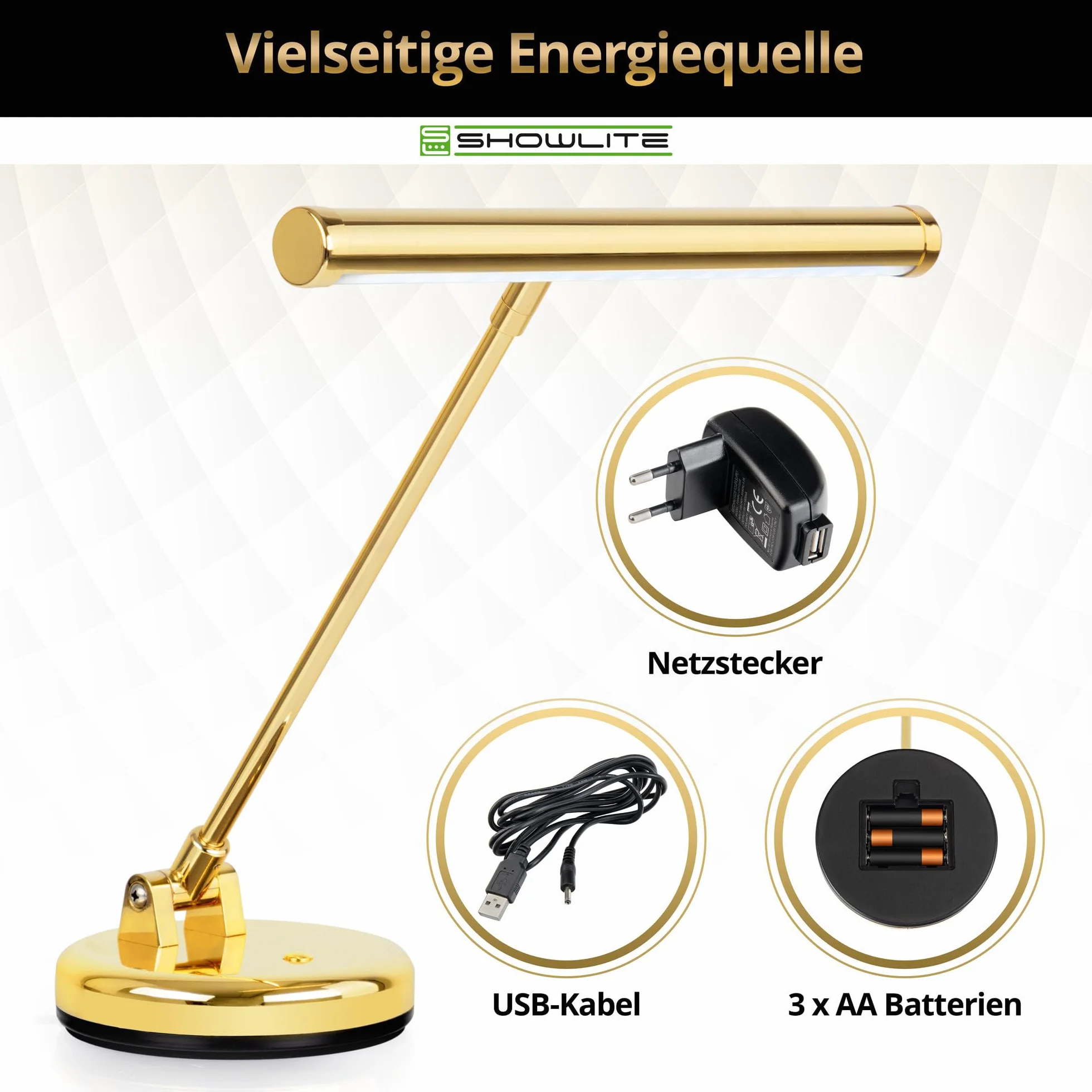 Showlite LED lampa fortepianowa złoty błyszczący