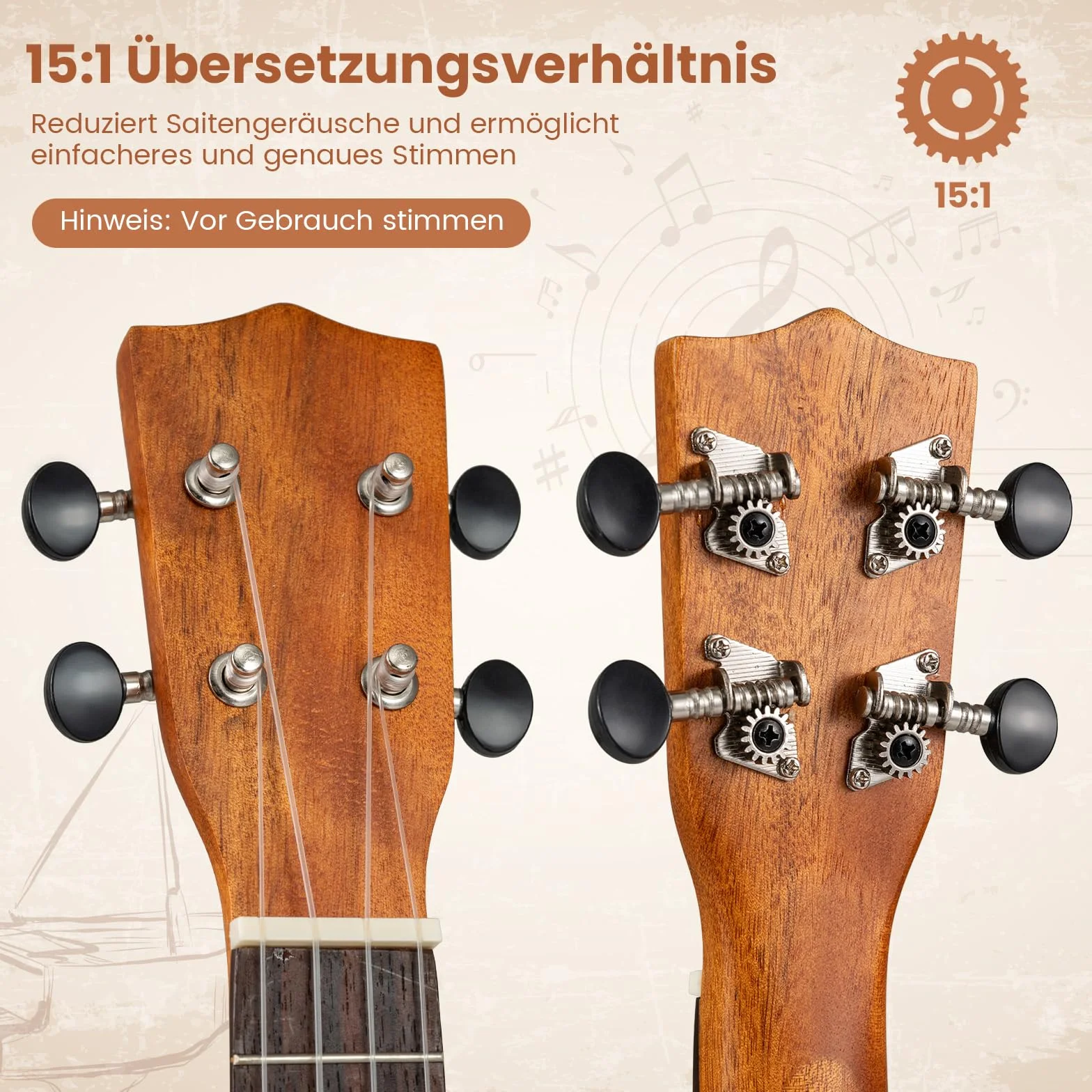 COSTWAY Ukulele sopranowe, drewniane ukulele 21", zestaw startowy z torbą, pick, tunerem, gęstymi i dodatkowymi strunami nylonowymi, w stylu vintage, mała gitara w stylu vintage, dla dzieci, dorosłych