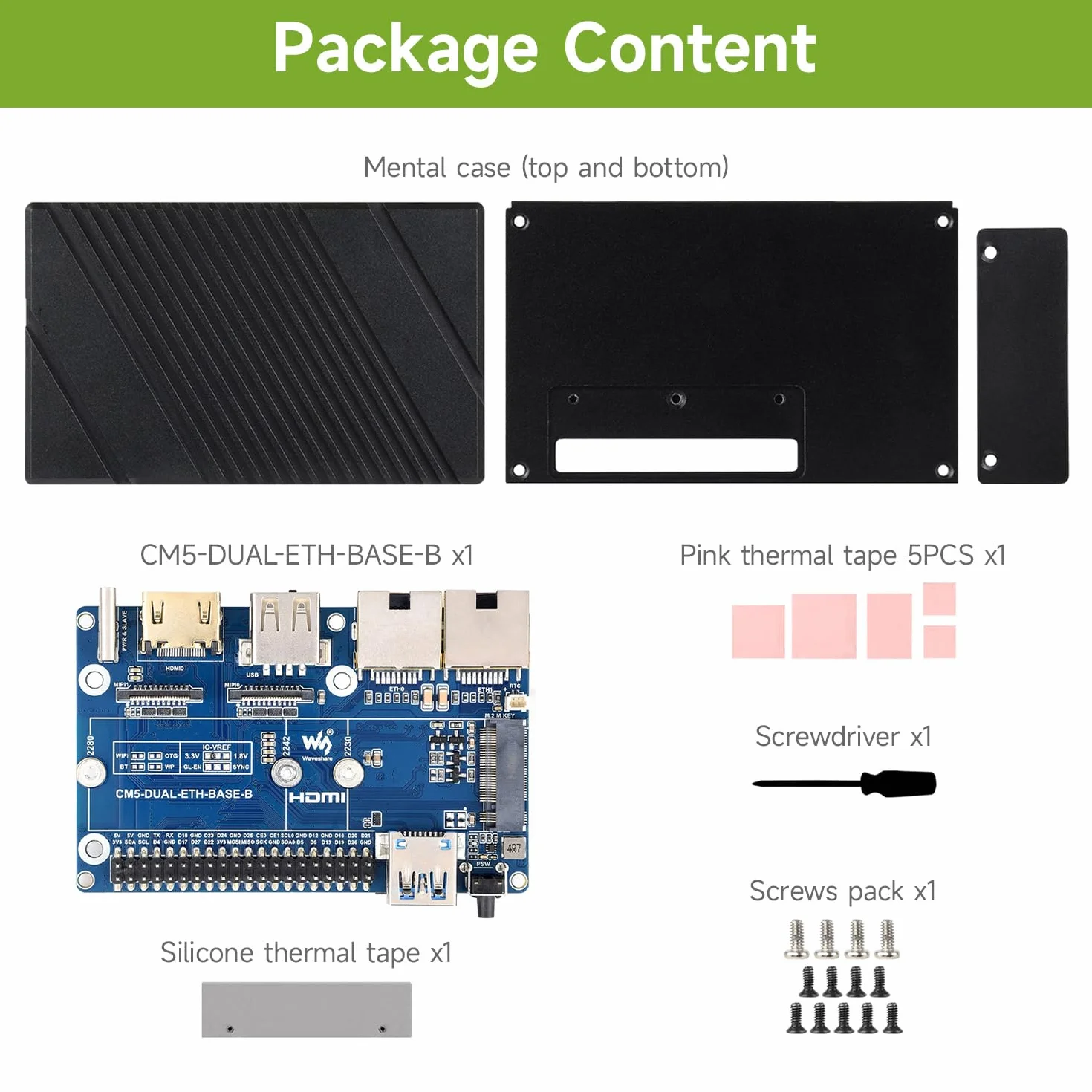 Waveshare CM5-DUAL-ETH-BOX-B, Gigabit/2.5G Dual Ethernet Mini-Computer (B) Based On Pi CM5(NOT Included), Dual RJ45 Ethernet Ports, Support 4K Display Output & Dual MIPI Interfaces
