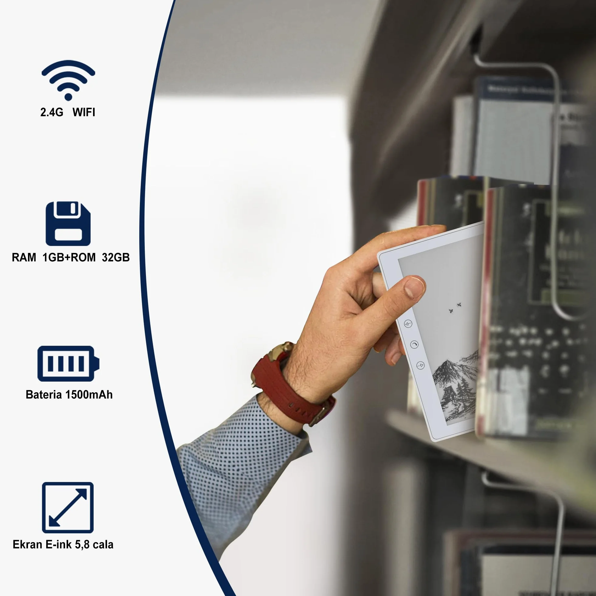 Veidoo 5.8 Cala Czytnik Książek Elektronicznych, Ekran Dotykowy HD, Technologia Carta E-Ink, 32GB ROM, WiFi, Długa Żywotność Baterii (Biały)