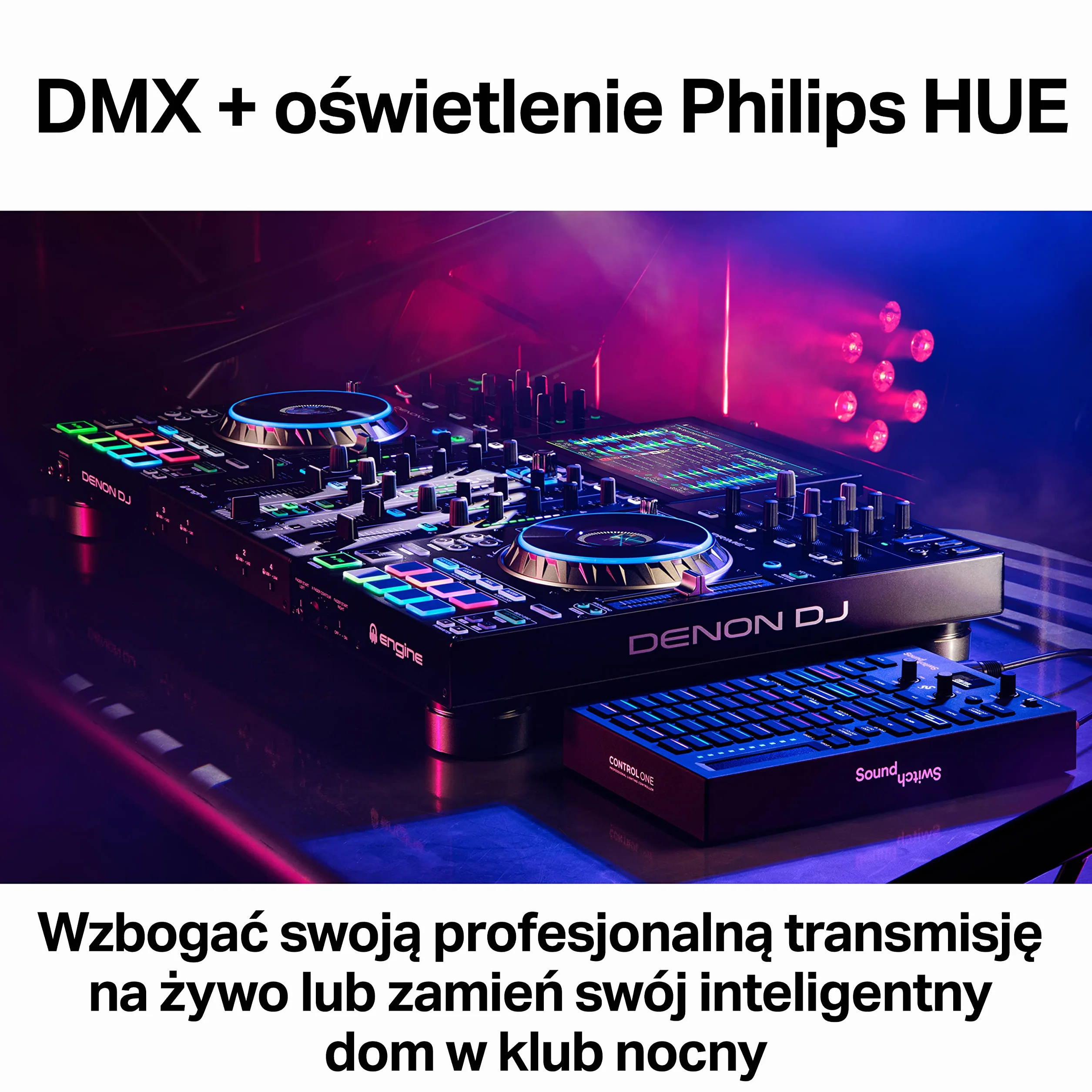SoundSwitch Control One - Profesjonalny Sterownik DMX Oświetleniadla DJ-ów z 3-Miesięcznym Dostępem do SoundSwitch Oraz Obsługą DMX i Phillips Hue